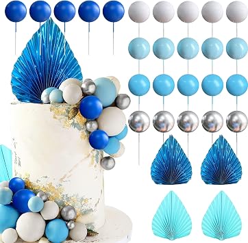 Blue Cake Decoration Blue Silver Balls Cake Topper Baby Shower Cake Decoration for Wedding Bridal Shower Birthday