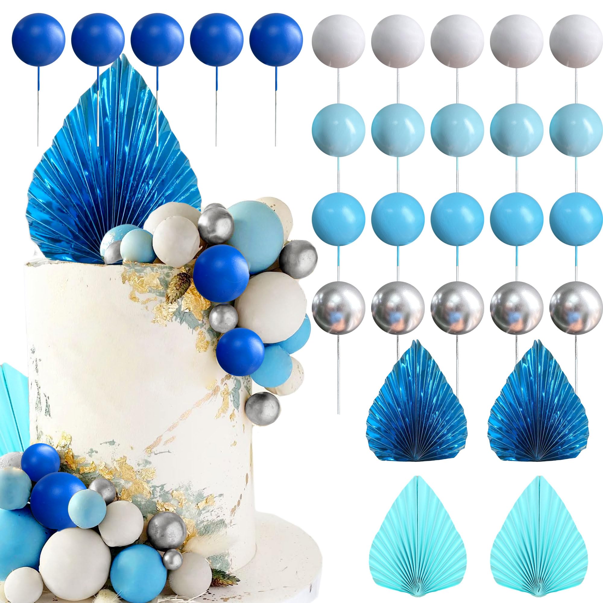 Roaring Good Time Blue Cake Decoration Blue Silver Balls Cake Topper Baby Shower Cake Decoration for Wedding Bridal Shower Birthday