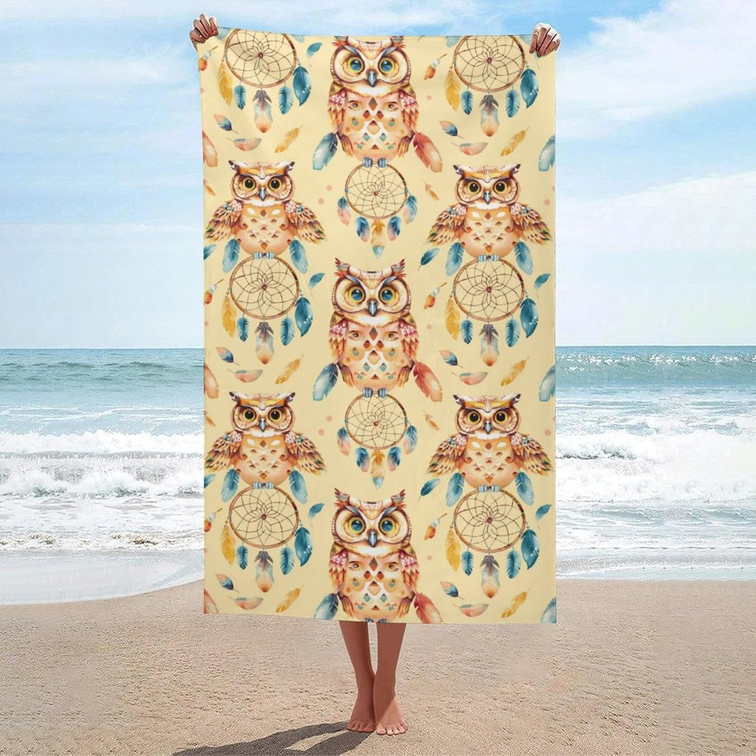 Owl Tribal Dream Catcher Bath Towel Beach Towels Quick Dry Oversized Bath Blanket Highly Absorbent Towel for Women Men 160x80cm