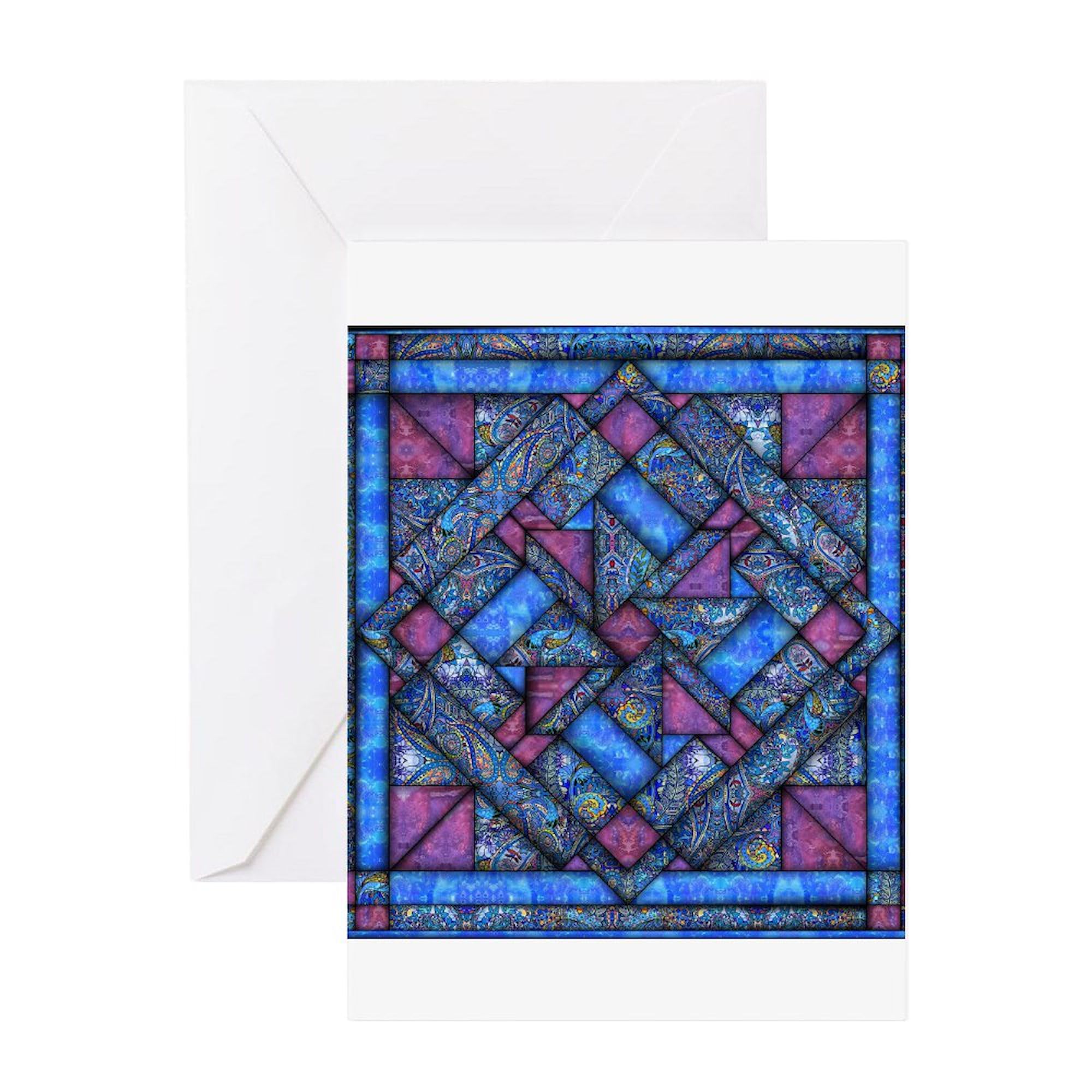 CafePress Purple And Blue Quilt Greeting Cards Folded Greeting Card Matte