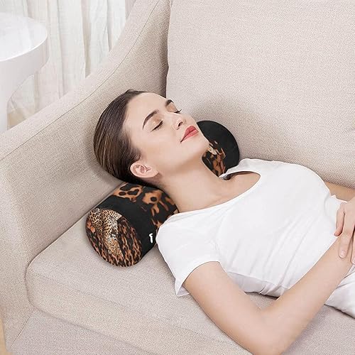 Miniatura 5 de Kigai Almohada cervical para aliviar el dolor de cuello, estampado de leopardo, rollo de cuello almohada de espuma viscoelástica, almohada cervical