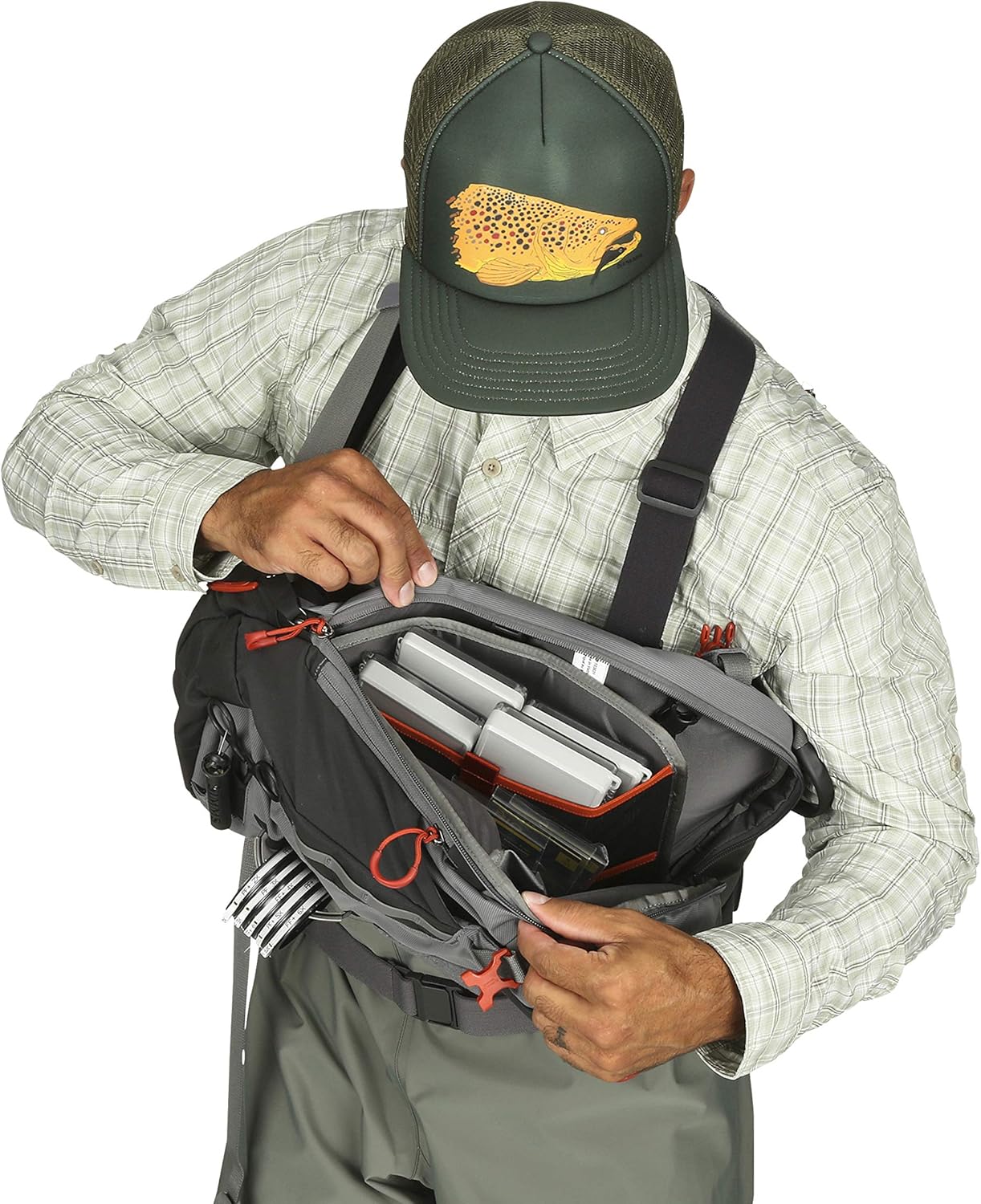 Simms Freestone Ambidextrous Fishing Sling Pack, Water Resistant Backpack, Grey