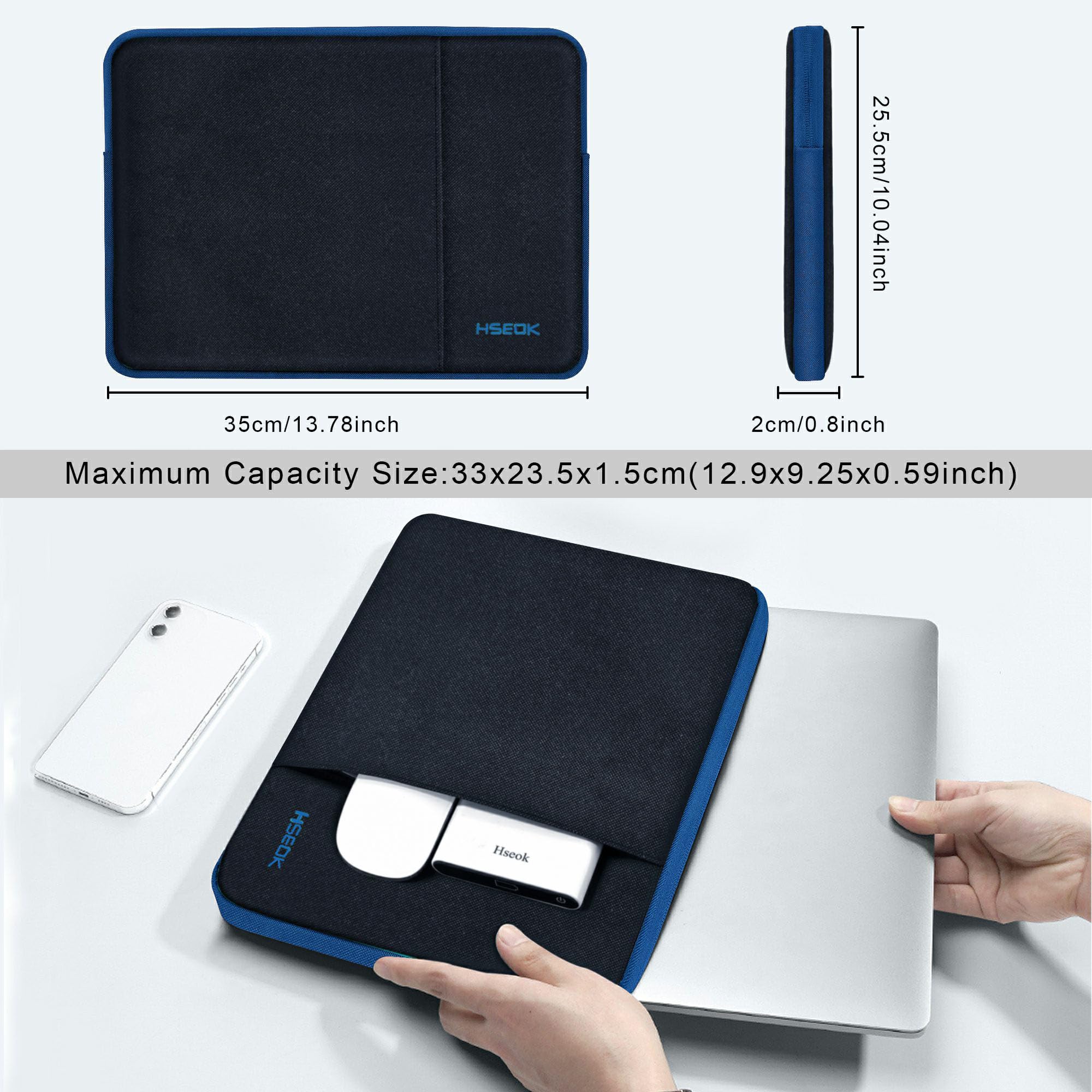 HSEOK Pokrowiec na laptopa etui ochronne kompatybilne z 13-13,3" / Retina i większość 13"-13,5" Acer HP Dell Lenovo Asus Huawei Mi Samsung,Czarno-niebieski