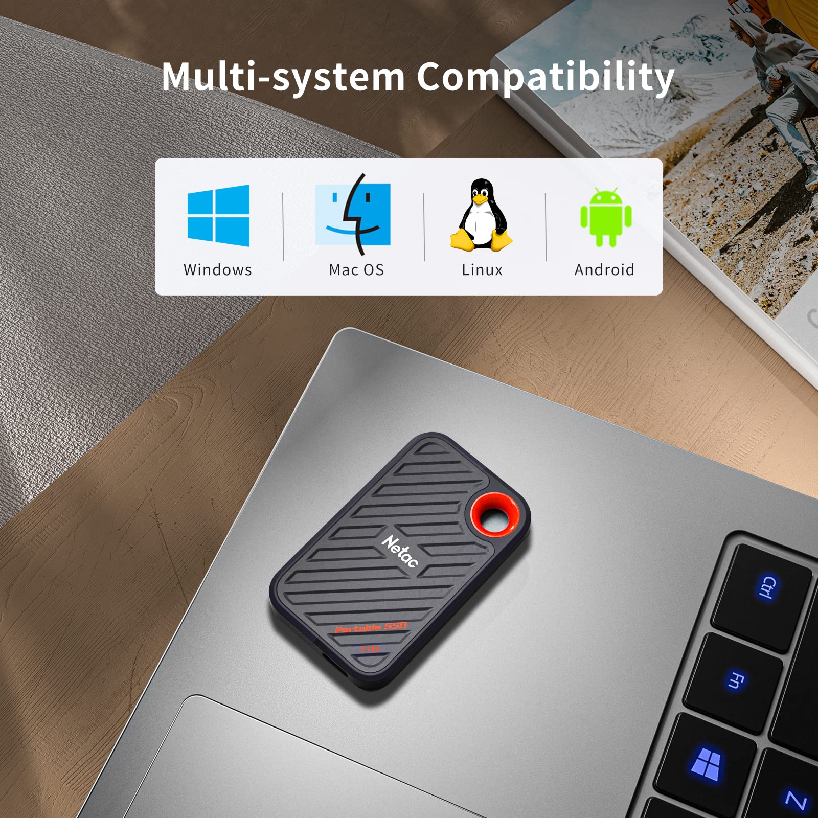 Netac ZX20 Extreme 1TB SSD NVMe Portatile USB 3.2 Gen 2x2 Fino a 2000MB/s in Lettura e 1700MB/s in Scrittura Supporta Win To Go Resistente alla Polvere Nero