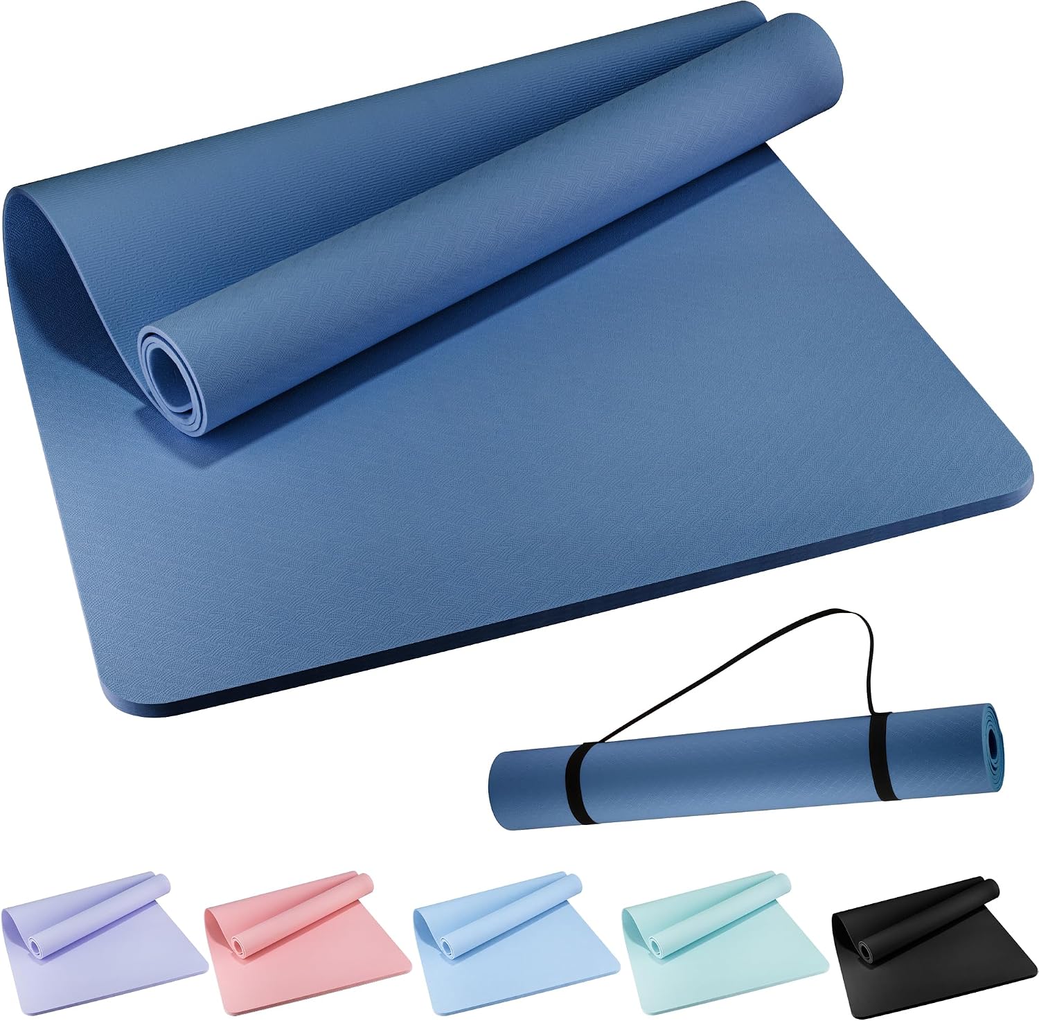 Extra Wide Yoga Mat 72" x 32", 6mm Non Slip TPE Exercise Mat with Carrying Strap, Large Workout Mat for Yoga, Pilates, Stretching, HIIT & Home Gym