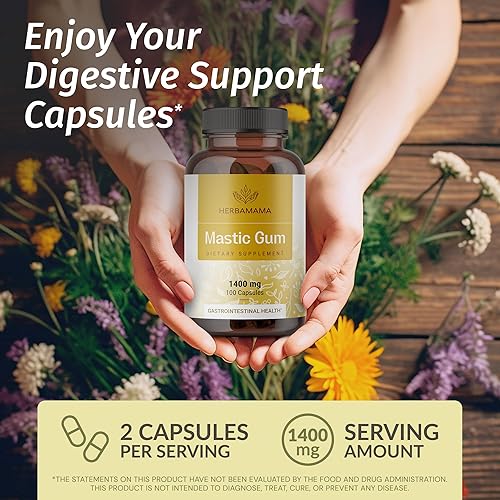 Miniatura 2 de HERBAMAMA Cápsulas de goma mastica de 1400 mg - Apoyo intestinal y digestivo con suplemento de goma mastica - Cápsulas de digestión de resina