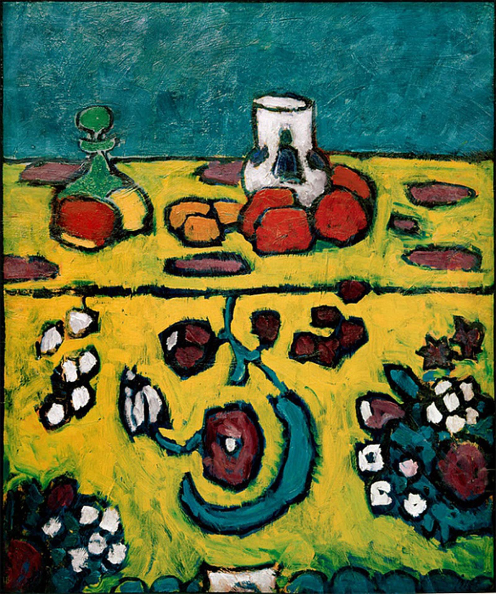 SERENDIPITP Abstract Painting Mural Print Picture Wall Decor Painting Still Life with Colorful Blanket by Alexej Von Jawlensky Vintage Wall Artwork for Home Decor 60x90cm