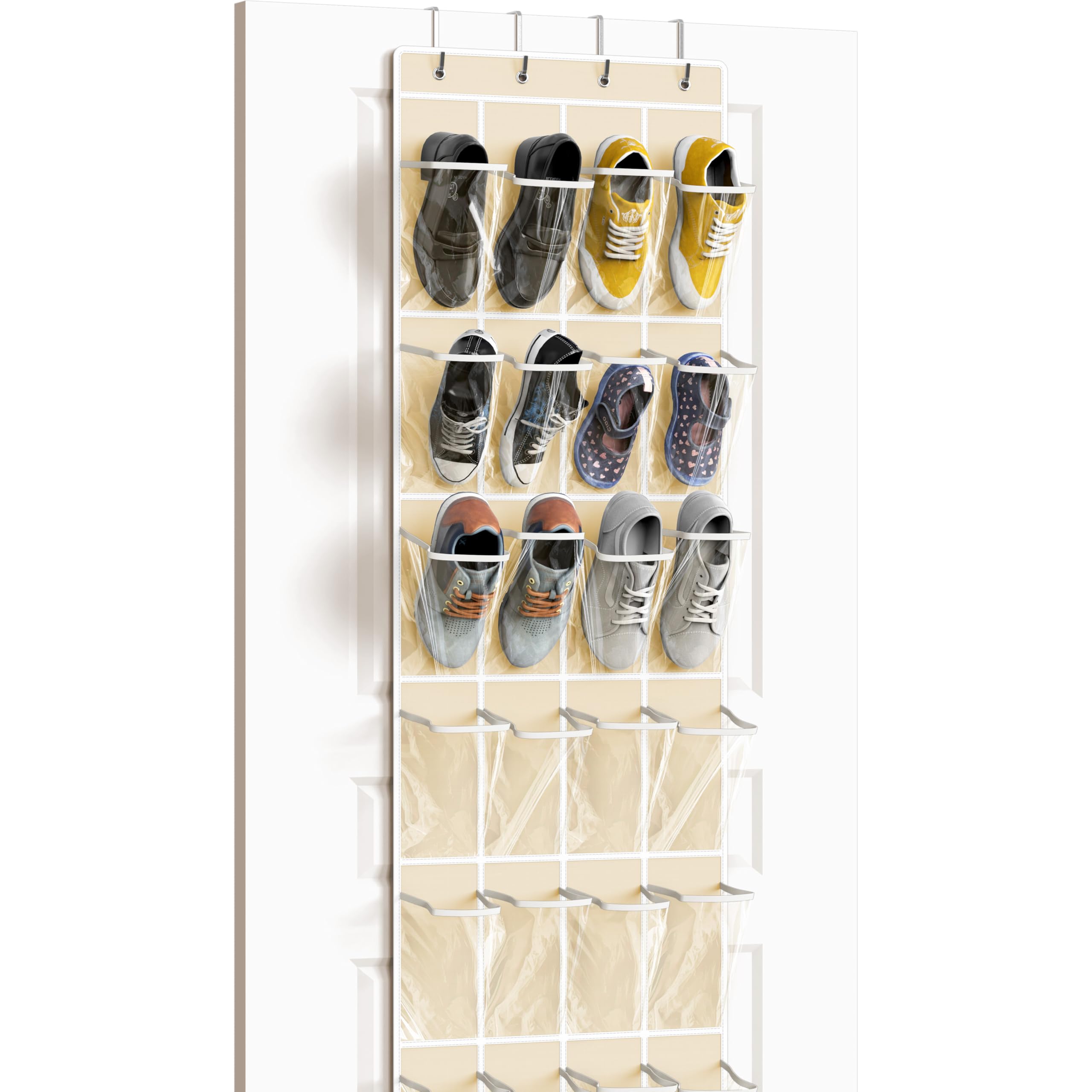 Simple Houseware 24 Pockets Clear Over the Door Shoe Organizer, Beige