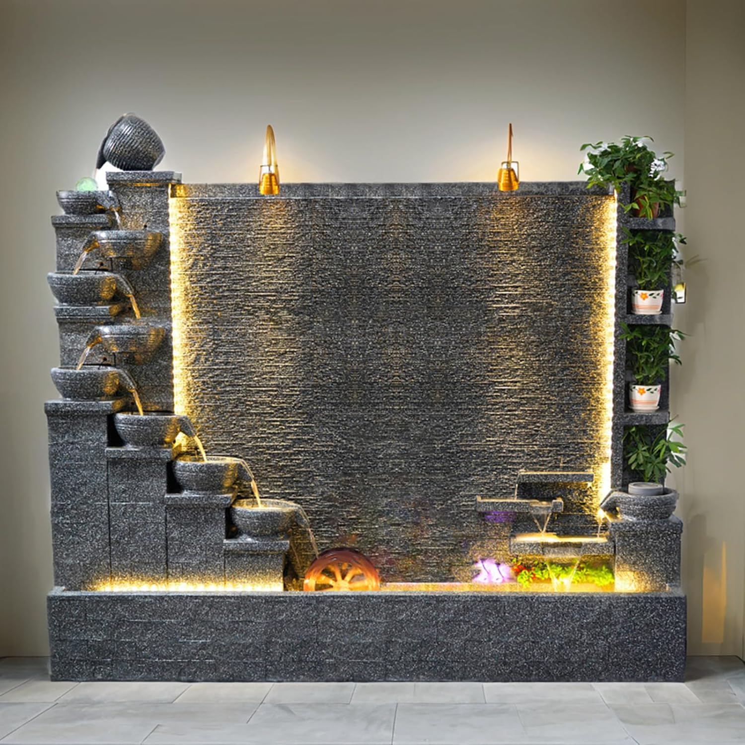 6.6/5.3 ft Outdoor Rockery Fountain Retro Yard Garden Home Villa Decoration Large Fountain Waterfall Concrete Fountains Housewarming Gift (6.6 ft high)