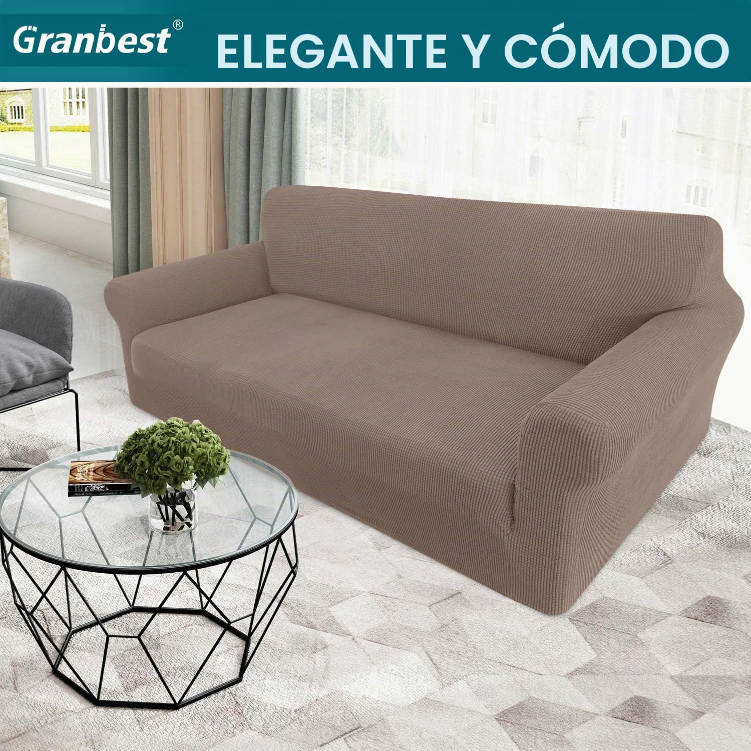 Granbest Fundas de sofá de 3 plazas, súper suaves y elegantes para perros, mascotas, gatos, jacquard de elastano, antideslizante, para sala de estar, protector de muebles (3 plazas, arena)