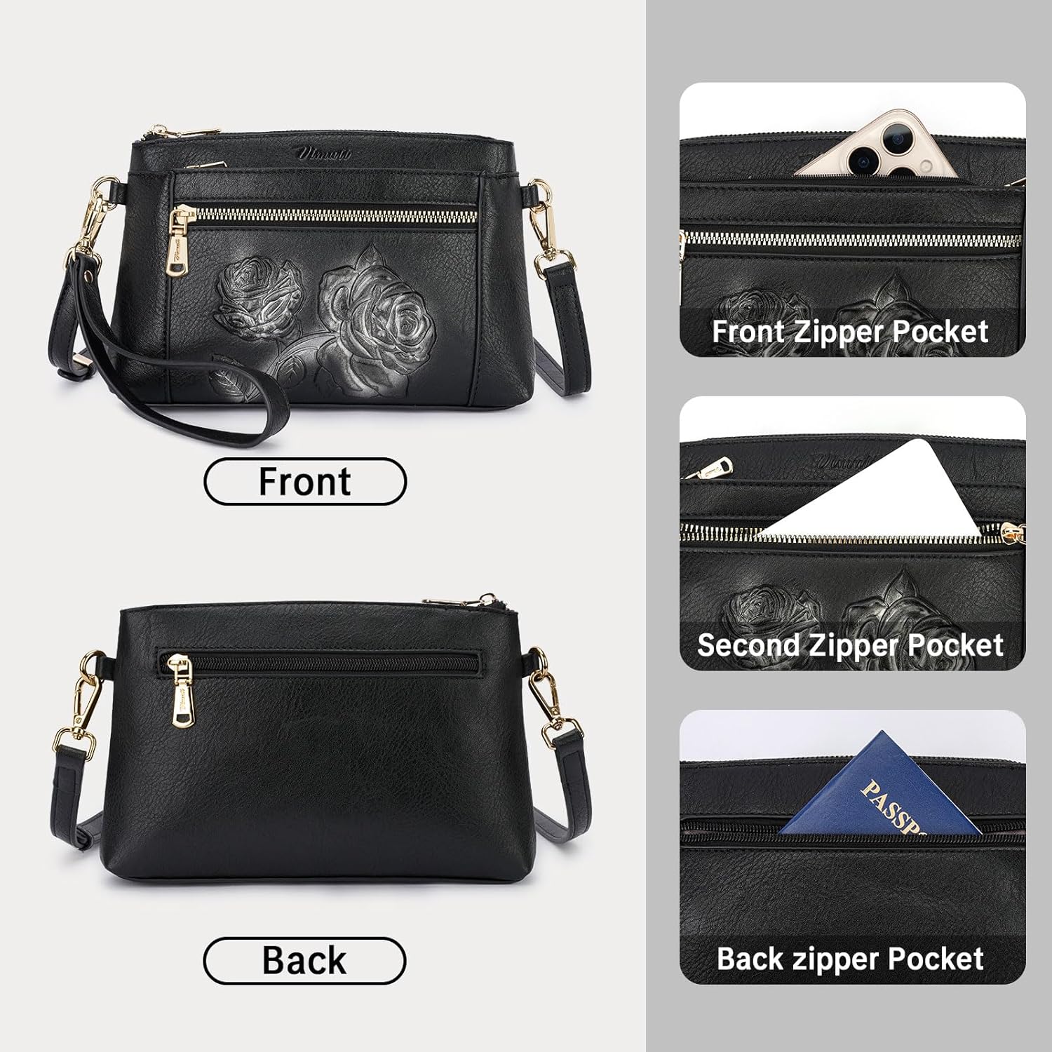 Small Crossbody Bags for Women,Vegan Leather Cell Phone Purse Embossed Clutch Purse with Shoulder and Wrist Strap | Breathable Material, Adjustable Strap, Multi-Pockets, Detachable Strap - Image 5