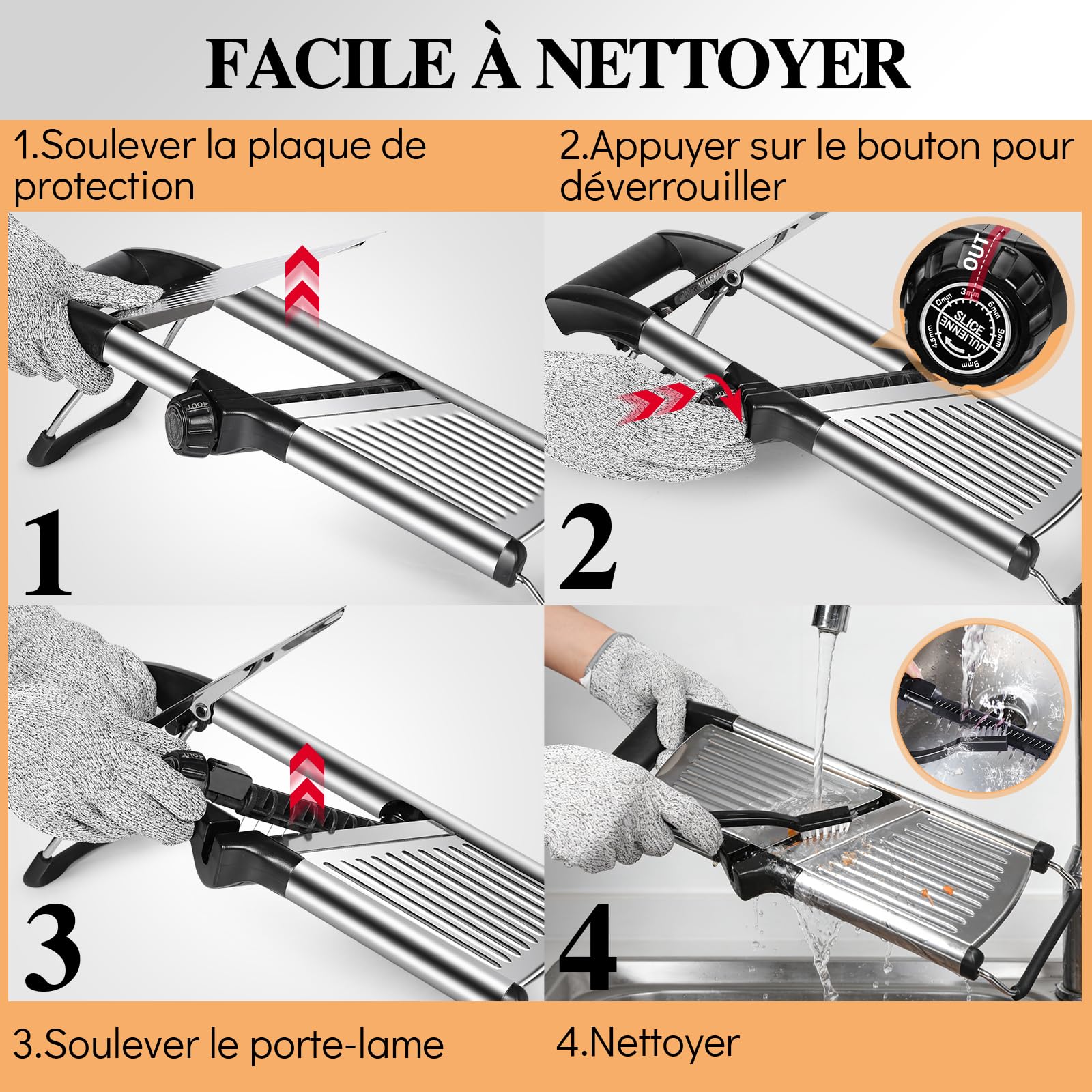 MASTERTOP Mandoline Réglable en Acier Inoxydable avec Lame Tranchante Intégrée, Coupe-Légumes Multifonctionnelle, Trancheuse Manuelle de Cuisine pour Fruits Aliments