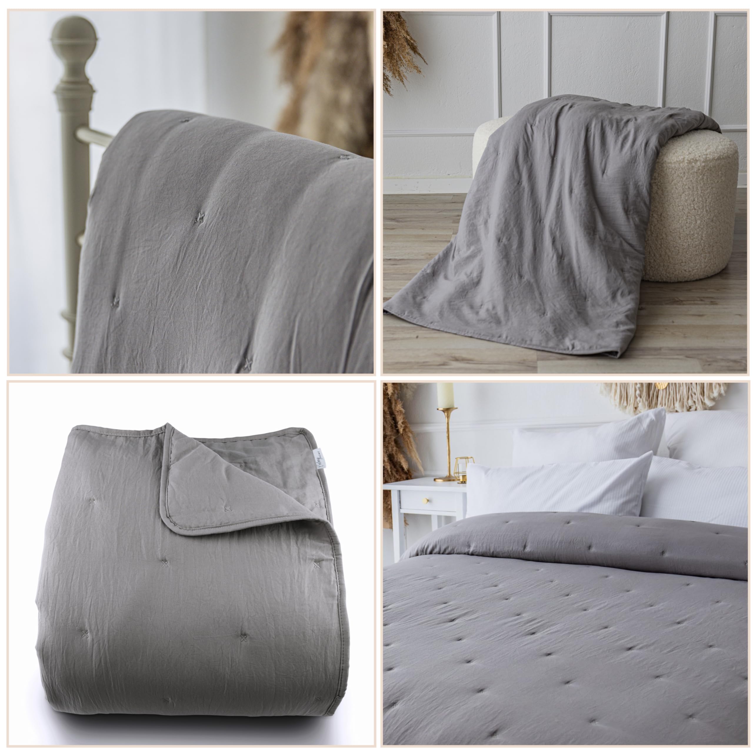 Colcha para cama, 220 x 240 cm, manta para sofá, manta para sofá, manta de día XXL, colcha acolchada (gris)