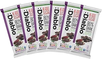 Diablo No Added Sugar 80% Dark Chocolate – No Added Sugar Chocolate Bar, Sweetened with Stevia, Gluten Free, Ideal for Any Occasion, Birthdays, Valentines, or Gift Hampers, 75g (Pack of 6)