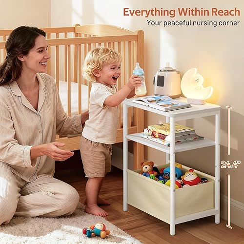 Miniatura 3 de MISSLO Mesa auxiliar de guardería para sala de estar con cesta de almacenamiento, mesas auxiliares pequeñas para espacios pequeños con mesa grande