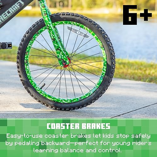 Miniatura 7 de Minecraft - Bicicleta infantil de 18 pulgadas, equilibrio unisex y bicicleta para niños pequeños con gráficos de enredadera, pinza delantera y freno