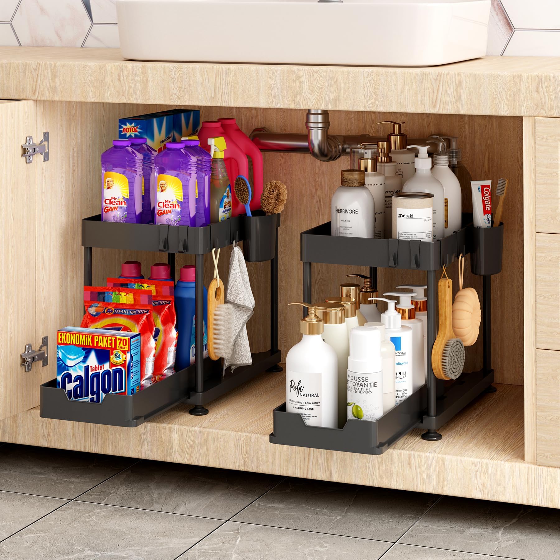 Amazon.com - 2 PACK Under Kitchen Sink Organizers and Storage, 2 Tier ...