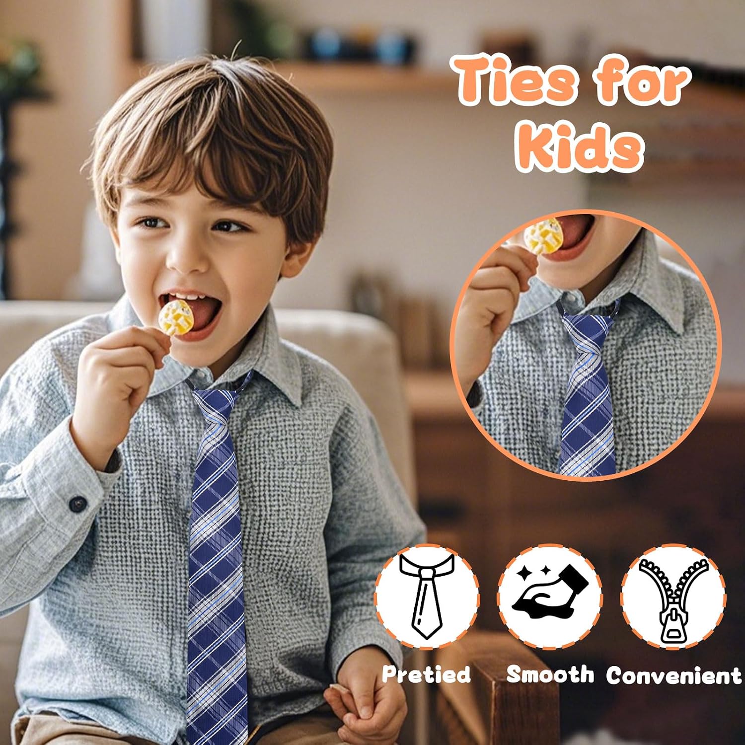 Kids Tie Boys Pre-Tied Neckties Zipper Ties for Boys Adjustable School Ties for Wedding Graduation Uniform