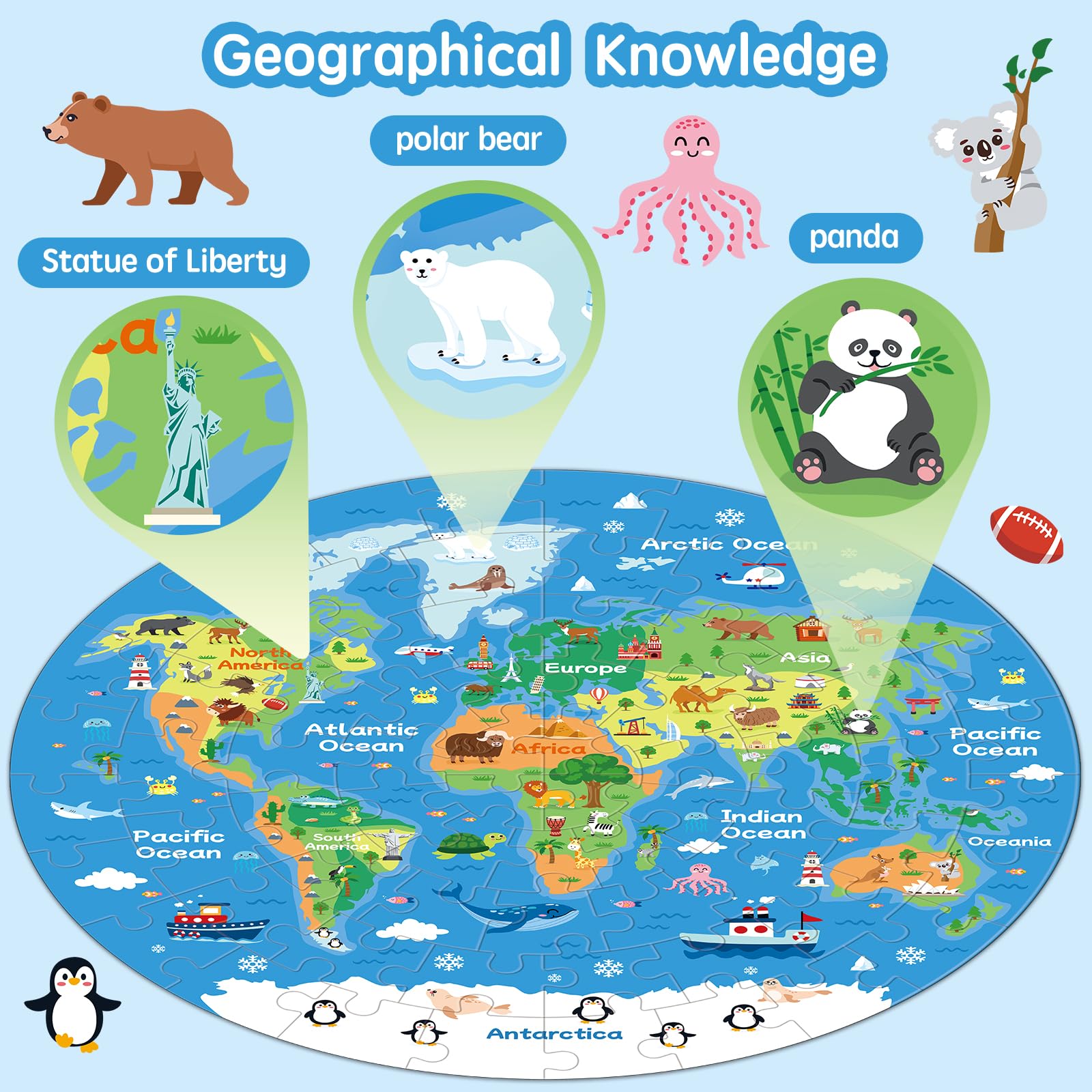 Amazon.com: 72 Piece World Map Jigsaw Puzzle for Kids 3-5, 4-6