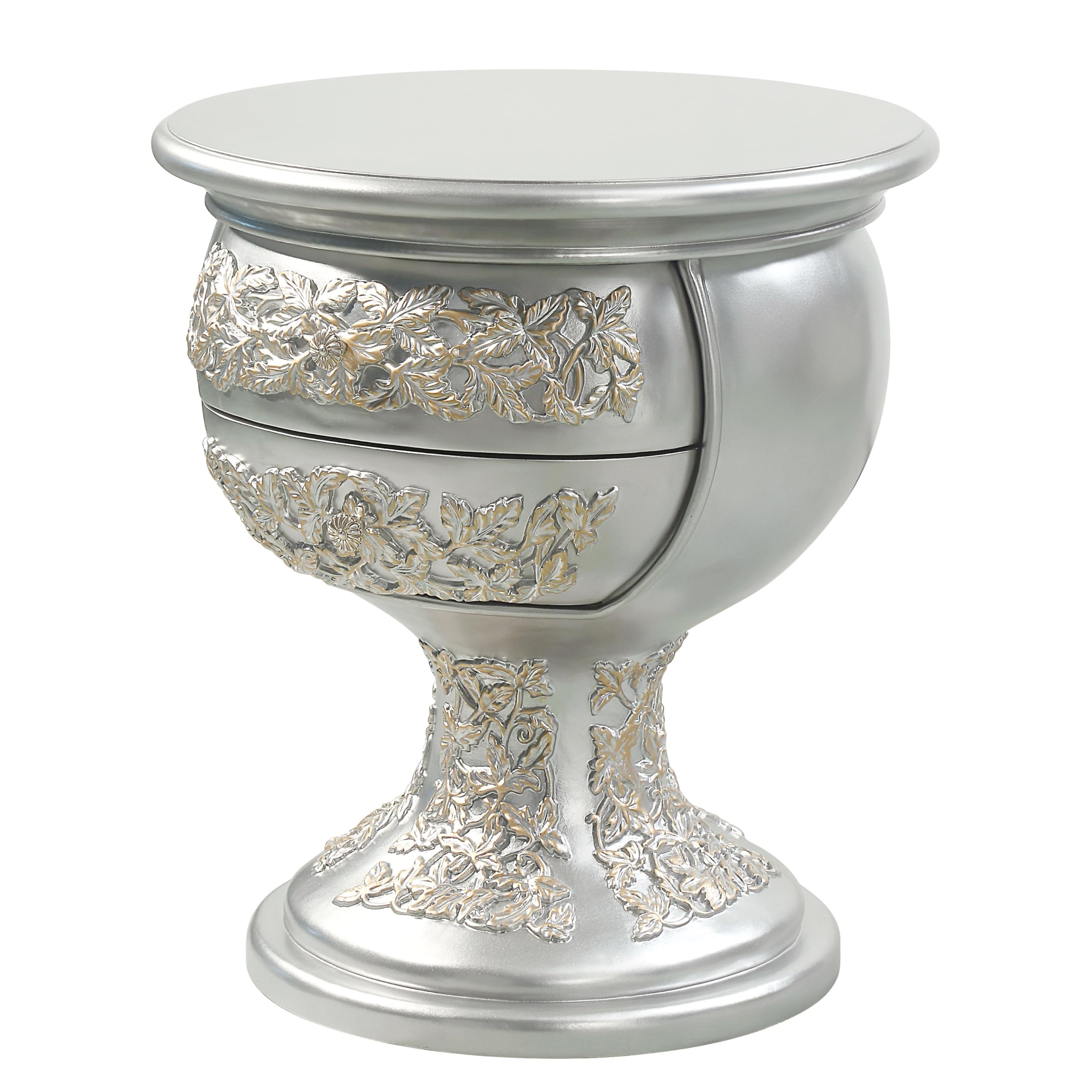 Acme Sandoval Wooden Storage Nightstand with Floral Ornament in Champagne