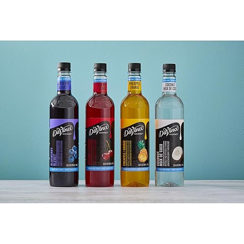 Miniatura 5 de DaVinci Gourmet Jarabe sin azúcar, sabores de frutas, paquete variado  Arándano, cereza, coco, piña, 25.4 onzas líquidas (paquete de 4)