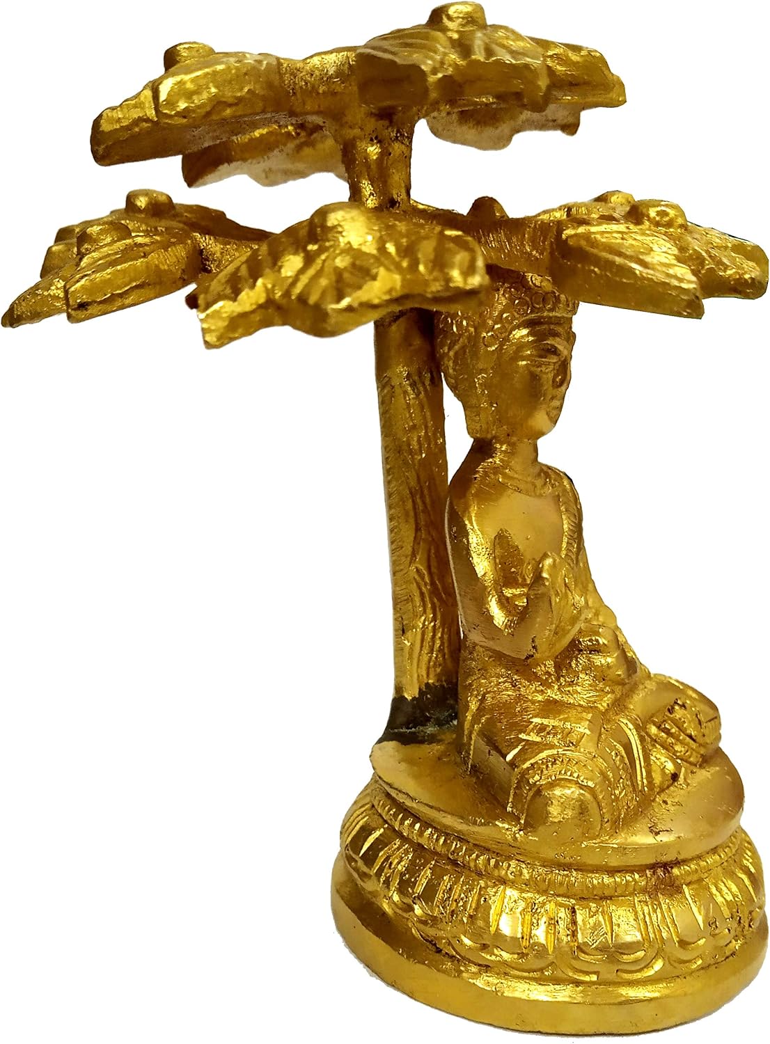 Purpledip Brass Statue Lord Buddha's Nirvana: Buddhism Prayer Idol with Bodhi Tree (11911)