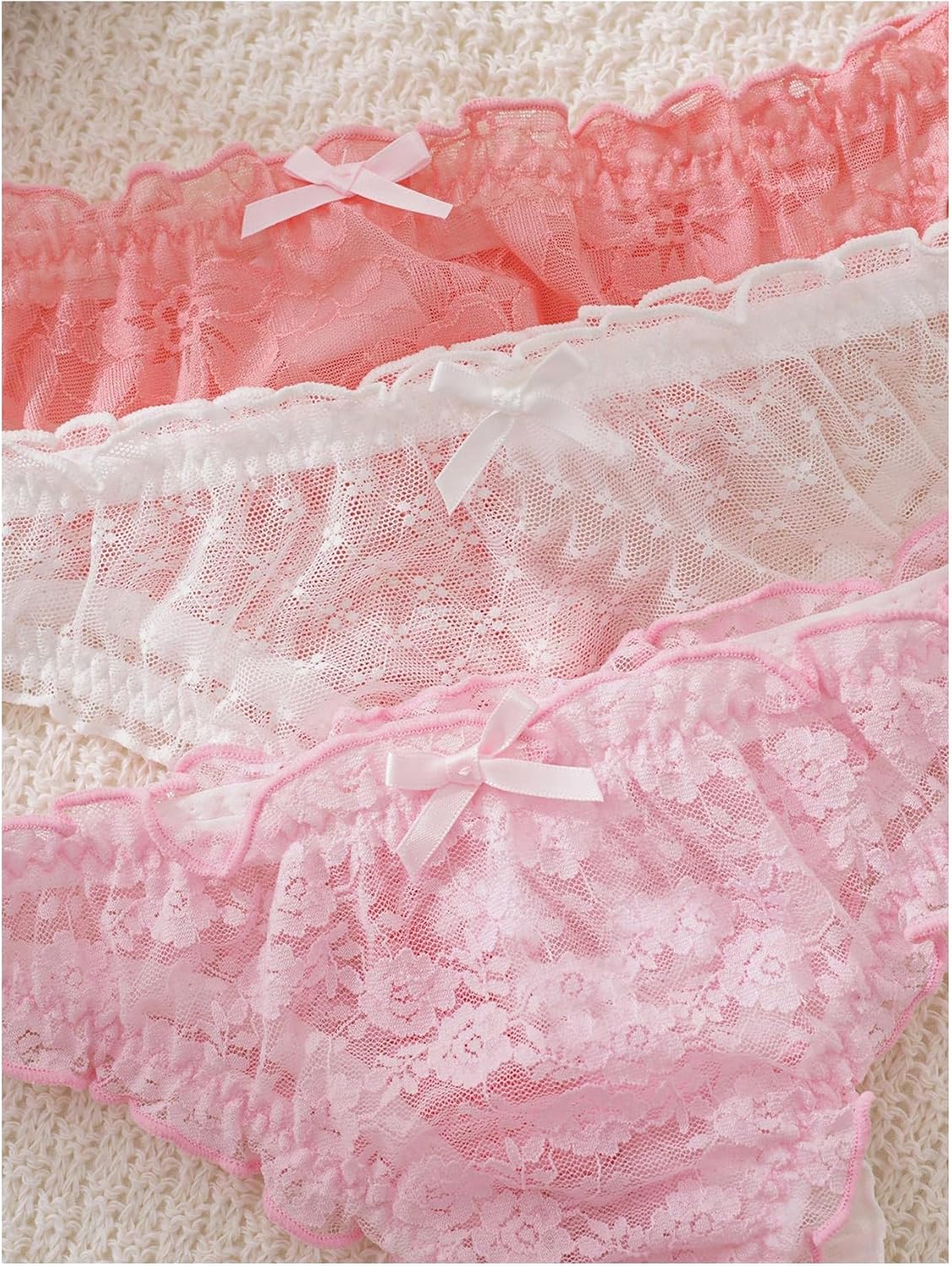 SHENHE Women's Floral Lace Thongs Underwear Tangas Low Rise Frilly Sheer Panties 3 Pack - Image 4