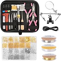 Vista 8 de Giwaelro Kit de fabricación de joyas para adultos, suministros de fabricación de joyas con alicates, alambres, hallazgos, cadenas de collares, lupa
