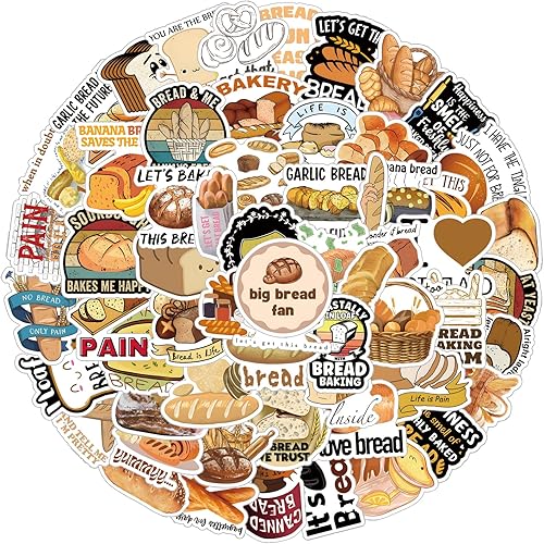 Miniatura 6 de Calcomanías de pan, 61 calcomanías de dibujos animados lindos de comida, calcomanías estéticas impermeables de vinilo para botella de agua, laptop,