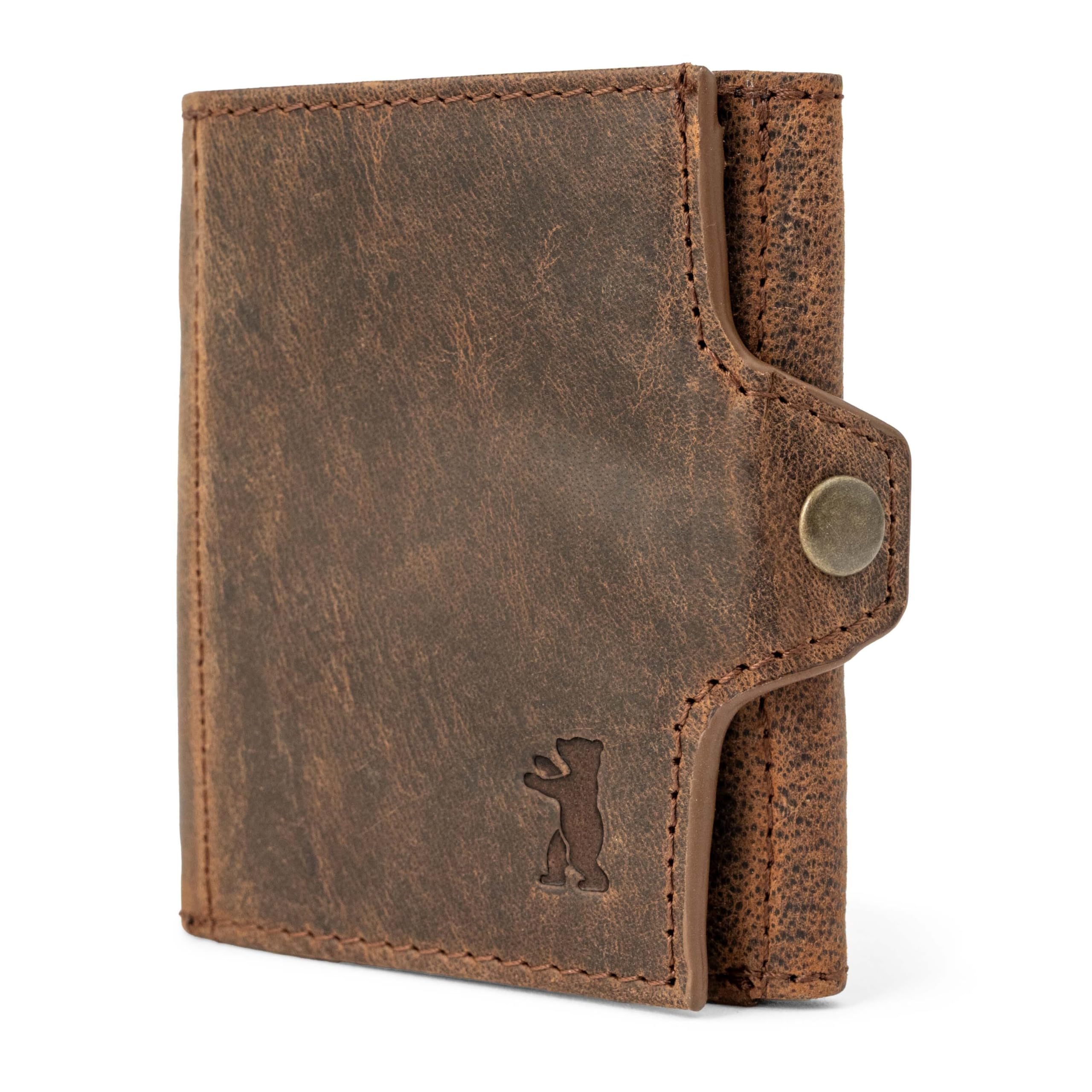 Berliner Bags Vintage Slim Wallet Hamburg, Geldbörse Mini Portmonee aus Leder, Geldbeutel mit TÜV-geprüftem RFID-Schutz, für Herren - Braun