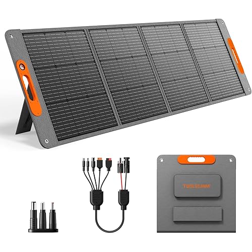 200W Portable Solar Panel for Power Station, 24% High Efficiency ETFE Foldable Solar Panel Charger, QC3.0, Type-C 60W, MC4 Output, IP65 Waterproof, for Outdoor Camping, RV, Emergency Power Supply