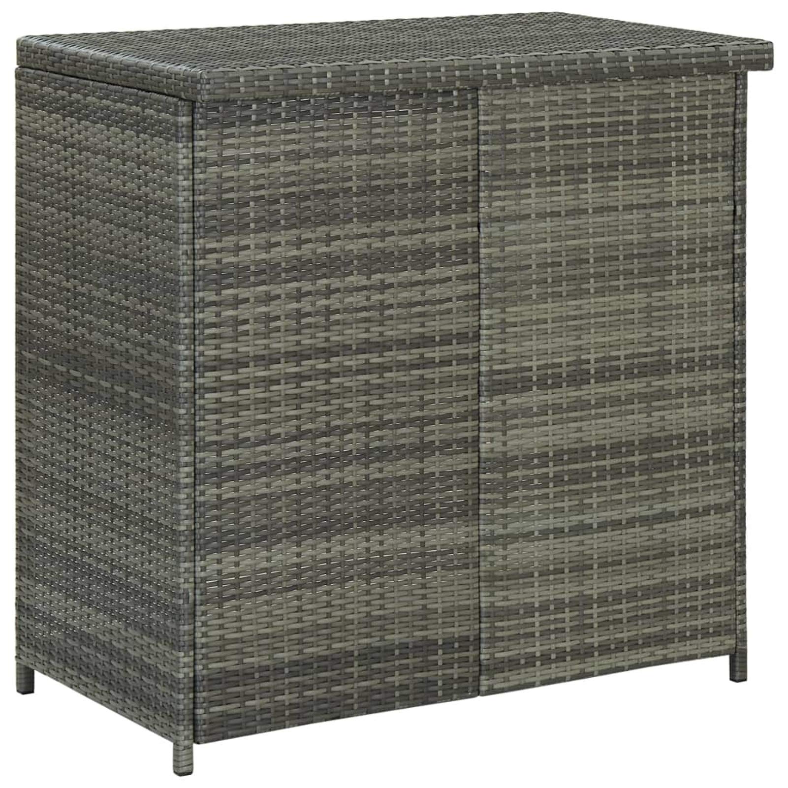 Set da Bar in Polyrattan Grigio, per Bistrot e Soggiorno Esterno, Tavolo 102x60x105 cm con 2 Sgabelli 38x38x76 cm, Struttura in Acciaio e Rattan PE, Cuscini in Poliestere Antracite, per Uso Domestico