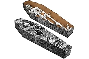 5.5 ft Halloween Coffin - Cardboard Halloween Casket Decorations, Stand-Up Skeleton and...
