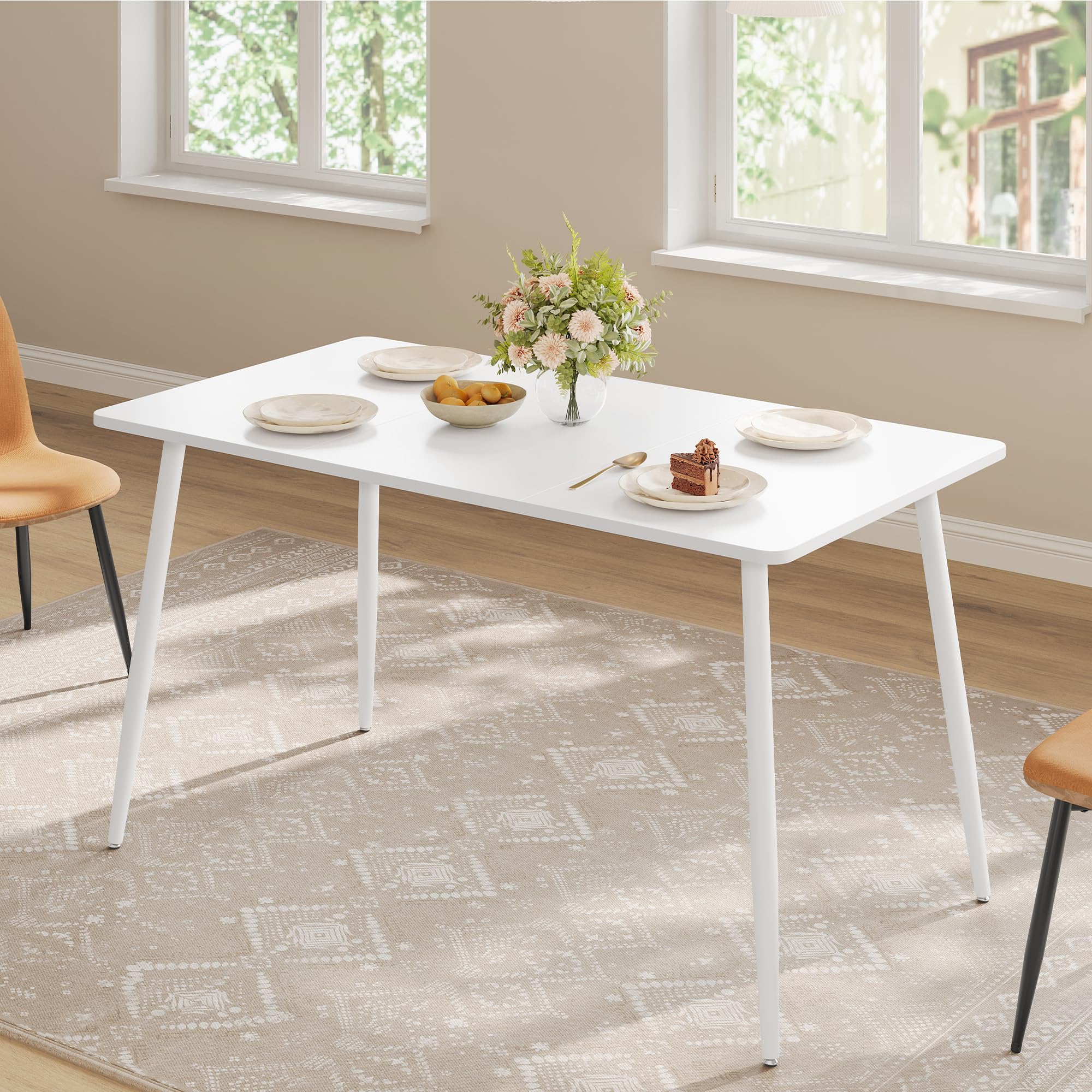 VASAGLE 55.1" Dining Table for 4-6 People, Modern Kitchen Table | Heat-Resistant Tabletop, Quick Assembly, for Dining Room, Snow White, Island Collection UKDT100W101S