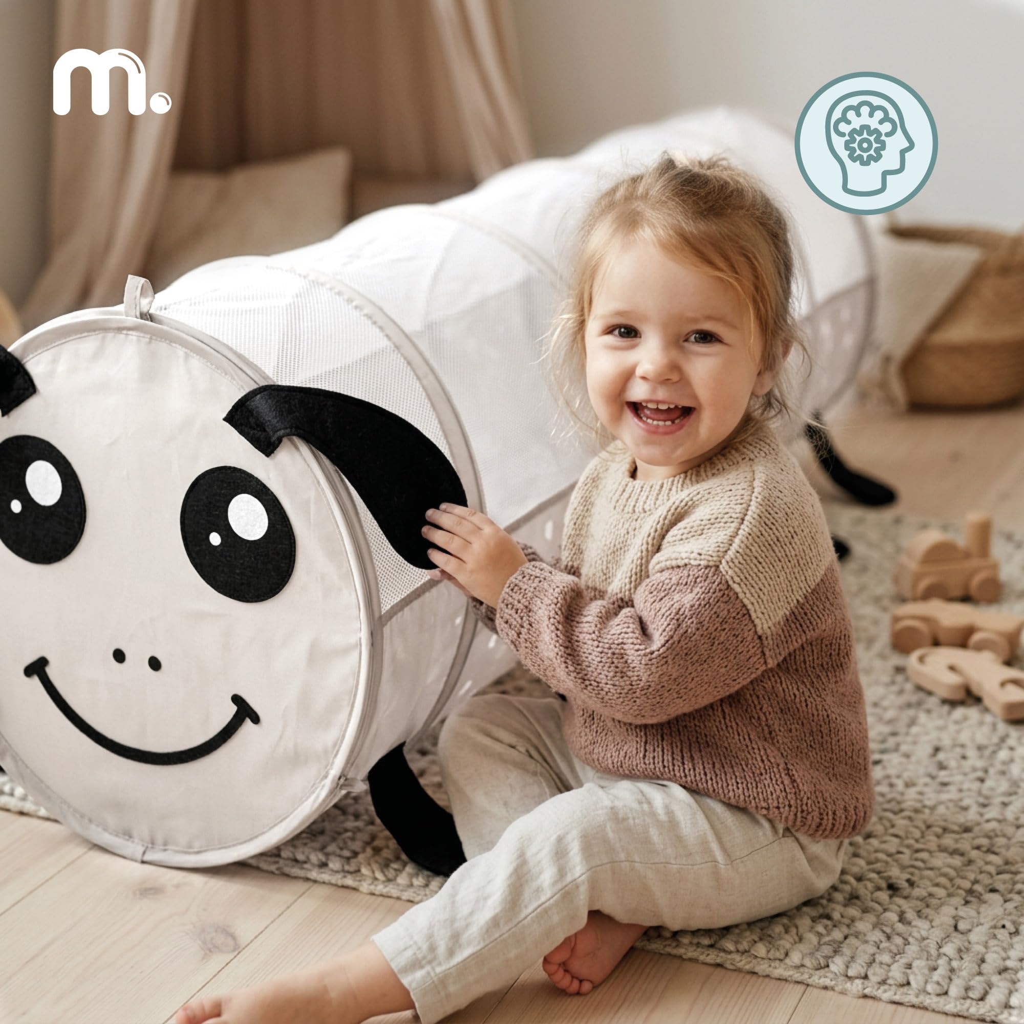 mamabrum Tunnel Gioco per Bambini, Struttura Gioco Pieghevole Pop-Up, Poliestere 190T con Rivestimento PA, 180 x 46 cm, a Forma di Bruco, Senza Montaggio
