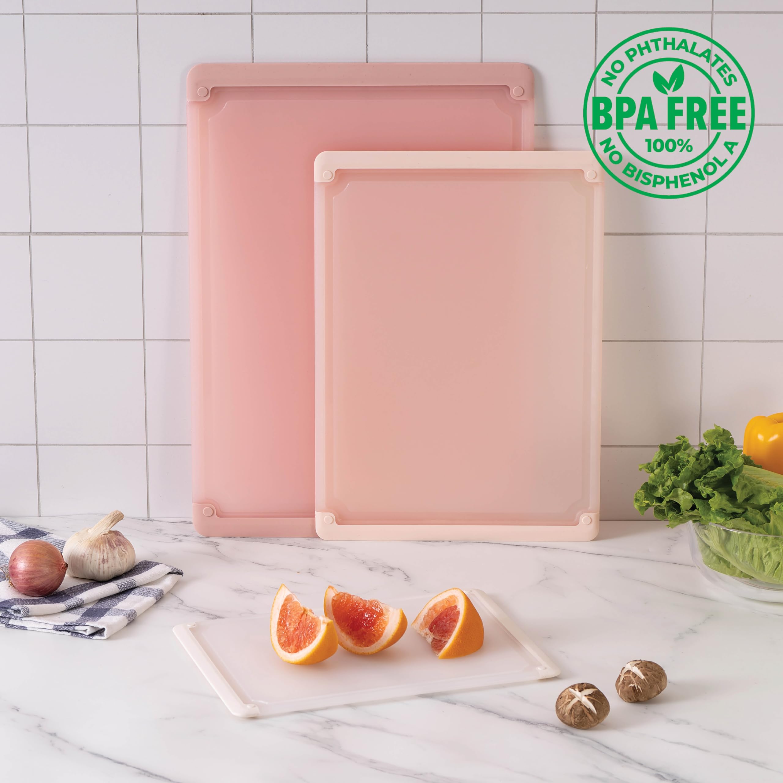 COOK WITH COLOR Extra Large Cutting Board Set, Jumbo-Sized Boards with Rubber Border for Enhanced Cooking Experience, 3-Piece, Pink