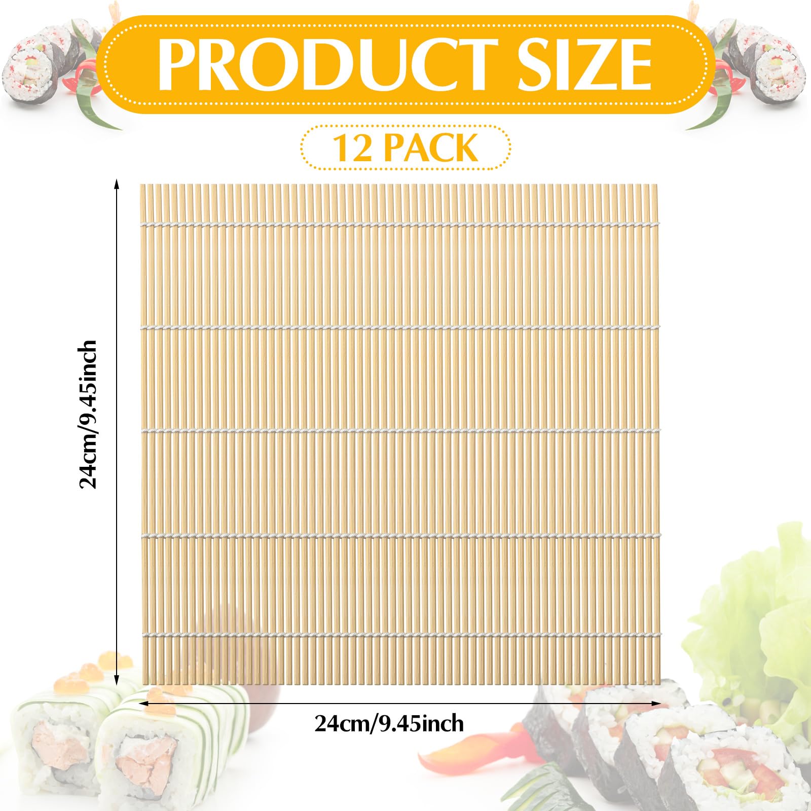 Hoolerry Sushi-Matte, Bambus-Sushi-Matte, antihaftbeschichtet, quadratisch, Rollmatte für Zuhause, Partyzubehör, 24,1 x 24,1 cm, 12 Stück