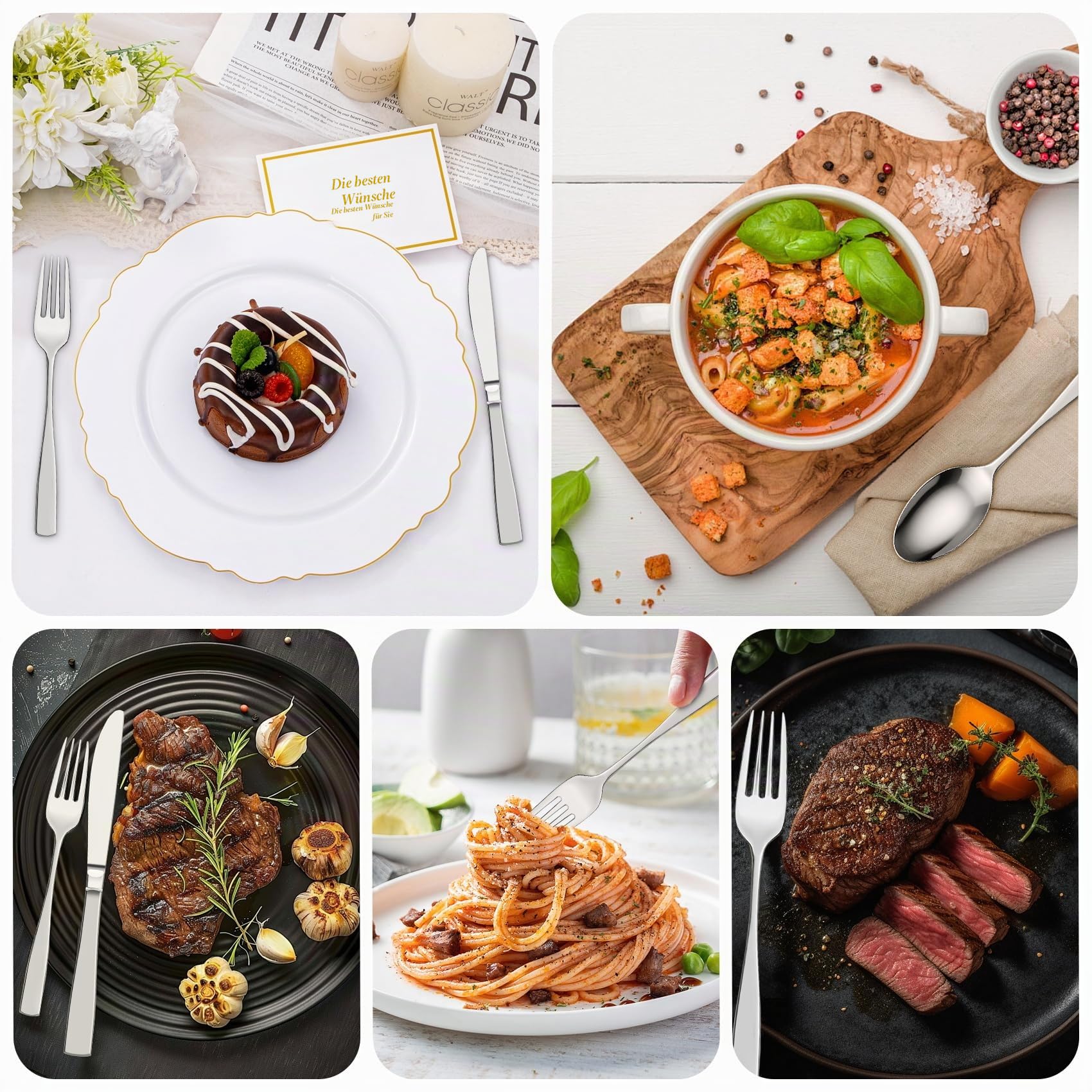 Besteck Set 12 Personen für Kinder Erwachsene,60 STK. Edelstahl Kinderbesteck Spülmaschinenfest,Hochglanzpoliert Essbesteck,Löffel Gabel Messer Set für Zuhause Grillen Party Alltag Gäste