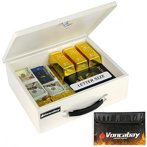 Voncabay Caja fuerte para dinero para el hogar y bolsa de dinero ignífuga, caja de seguridad de 0.33 pies cúbicos con llaves, caja fuerte portátil
