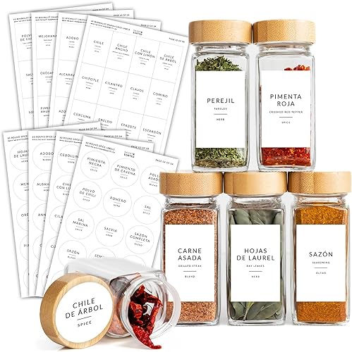 127 etiquetas adhesivas de especias españolas preimpresas impermeables, etiquetas para tarros de especias escritas en español, etiquetas redondas y