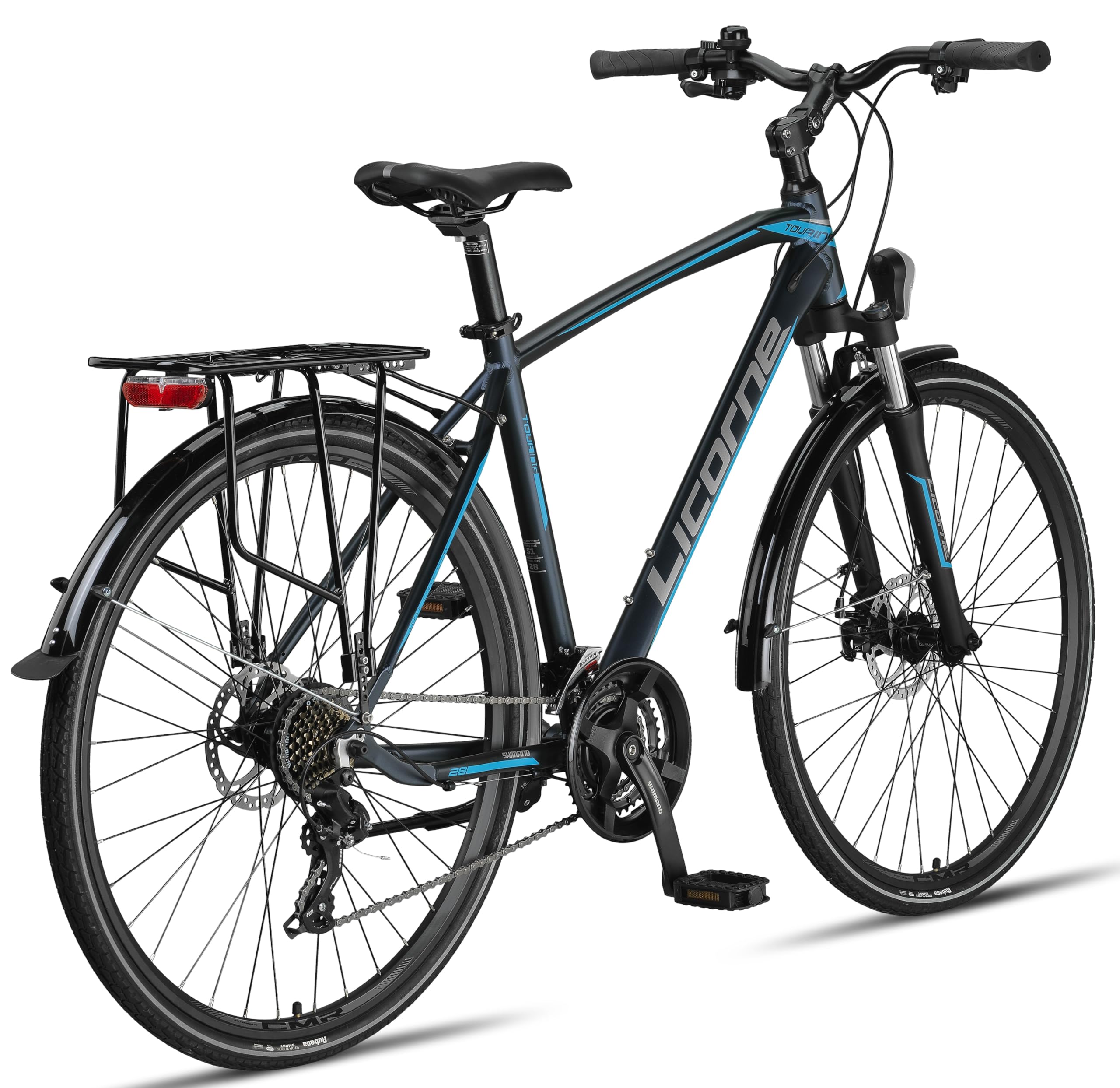 Licorne Bike Vélo de trekking 28 pouces, avec frein à disque en aluminium, 21 vitesses - VTT - Vélo cross(pour homme, bleu marine)