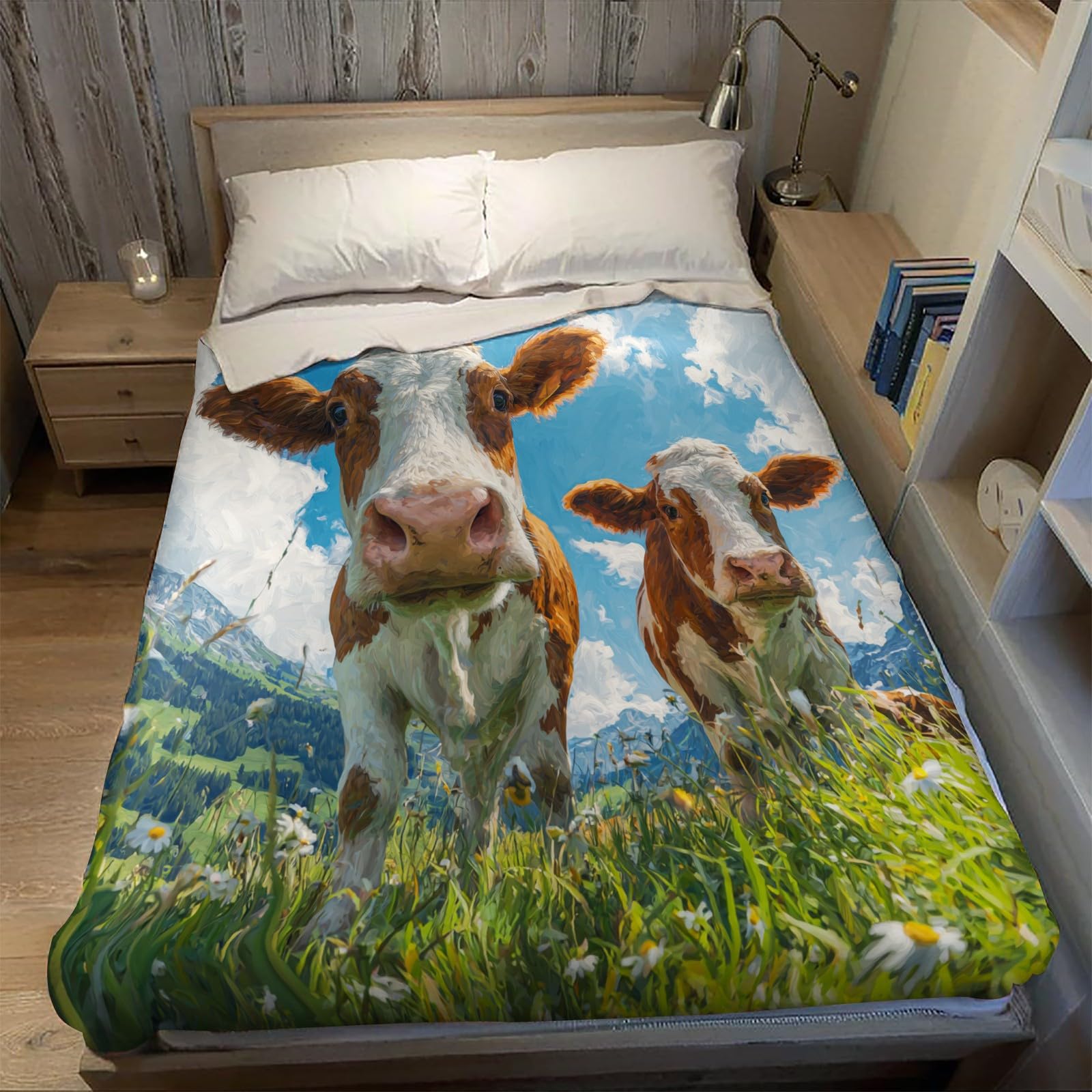 Aquarelle Couverture Polaire 220 x 240 cm Animal Vache Plaid Flanelle Doux et Chaud Jeté de Lit ou Canapé Couverture Confortable Enfant Adulte