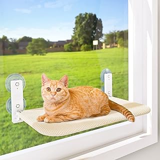 AMOSIJOY Cordless Cat Window Perch, Cat Hammock for Wall with 4 Strong Suction Cups, Anchors&Screws for Two Types of Insta...