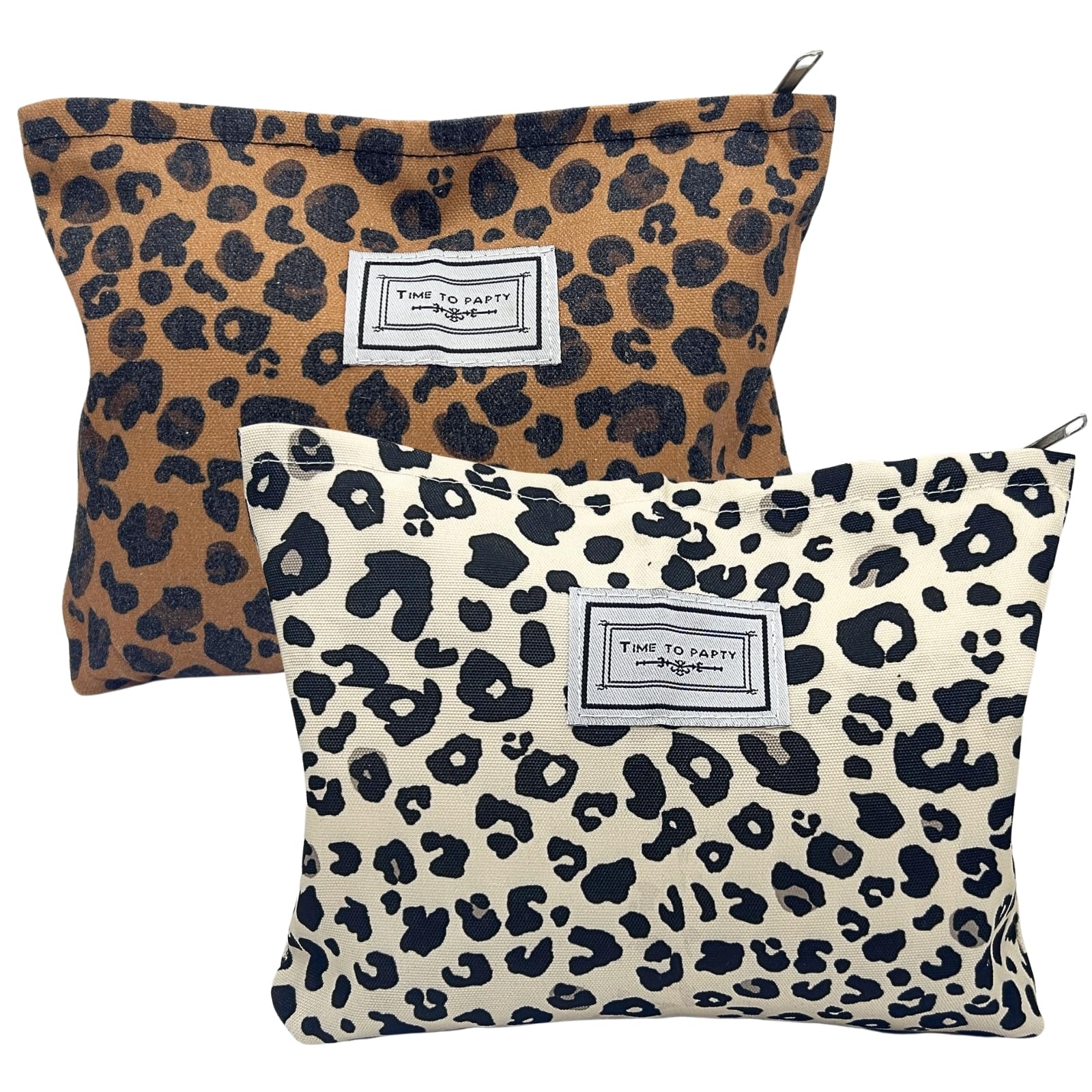 KEYRI 2 Pcs Makeup Pouch Canvas Leopard Cosmetic Pouch Storage Zipper Multifunctional Cosmetic Handy Pursefor Daily Use Purse Portable Travel Toiletry WashBag for Women Girls (Leopard)