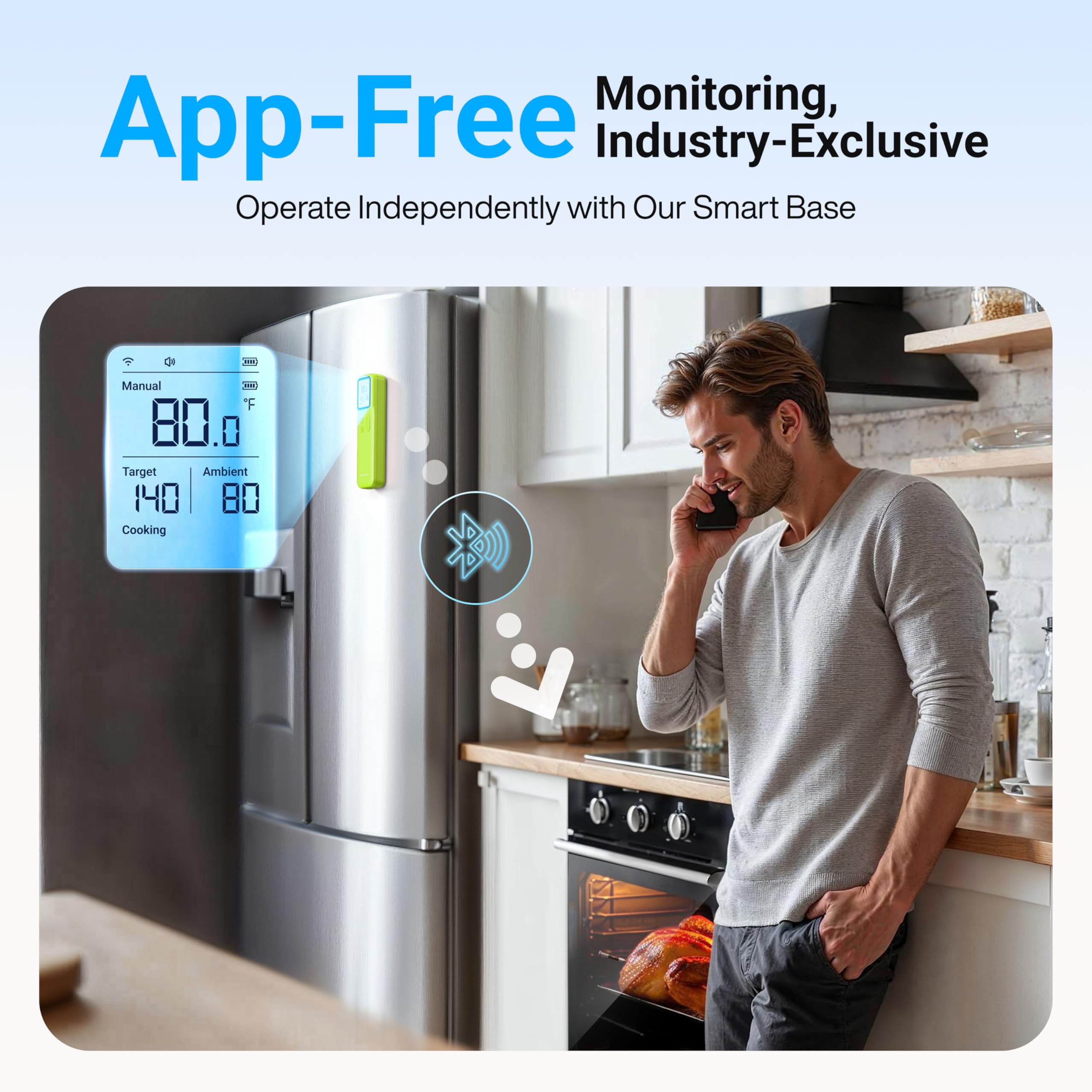 ThermoMaven Smartes Bluetooth Fleischthermometer Kabellos, Basisstation, WLAN Unbegrenzte Reichweite, NIST-zertifizierte Genauigkeit, App Warnungen, Für Grill, Ofen, Smoker, BBQ (Frisches Grün)