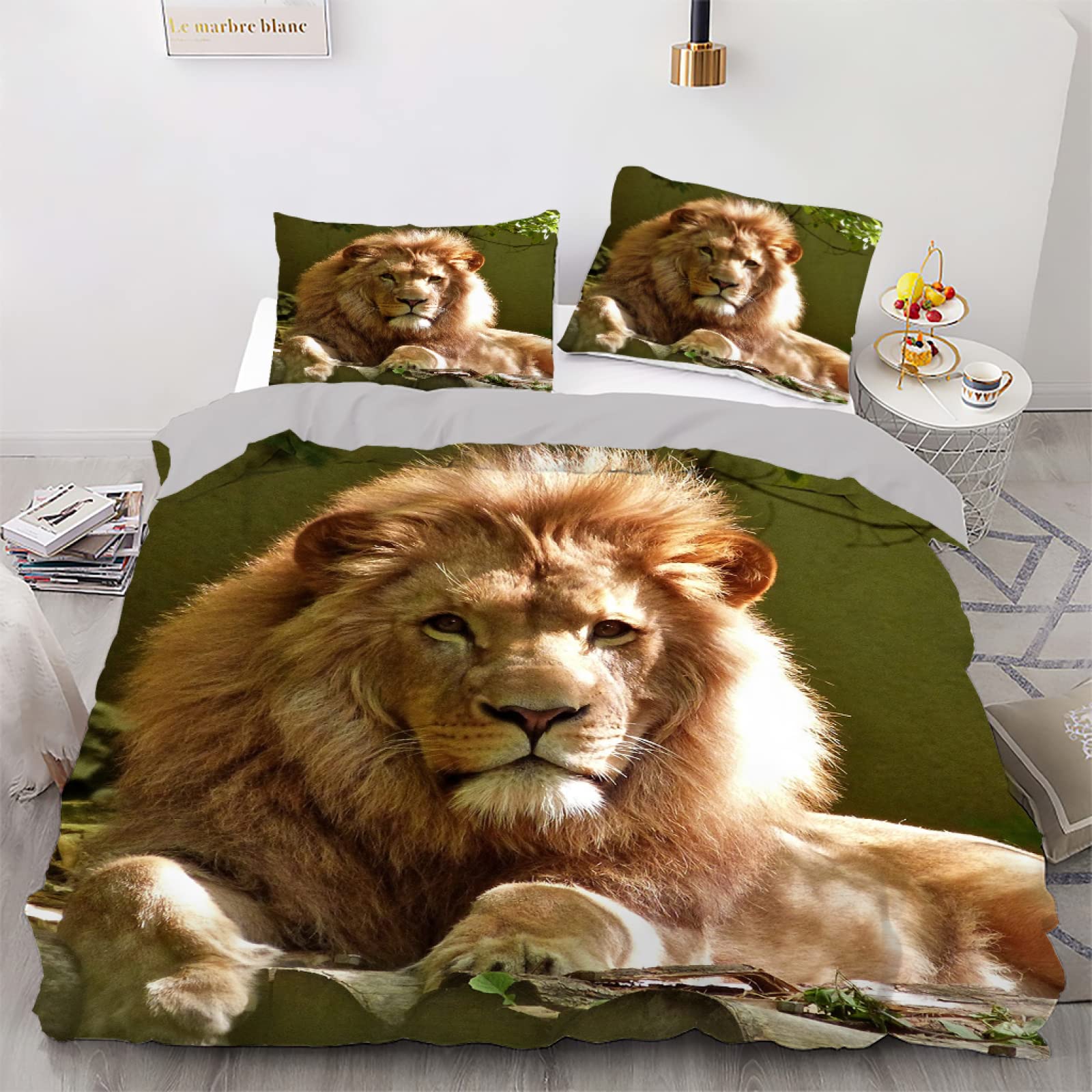 Housse de couette 160x200 lion vert pour protéger la peau sensible