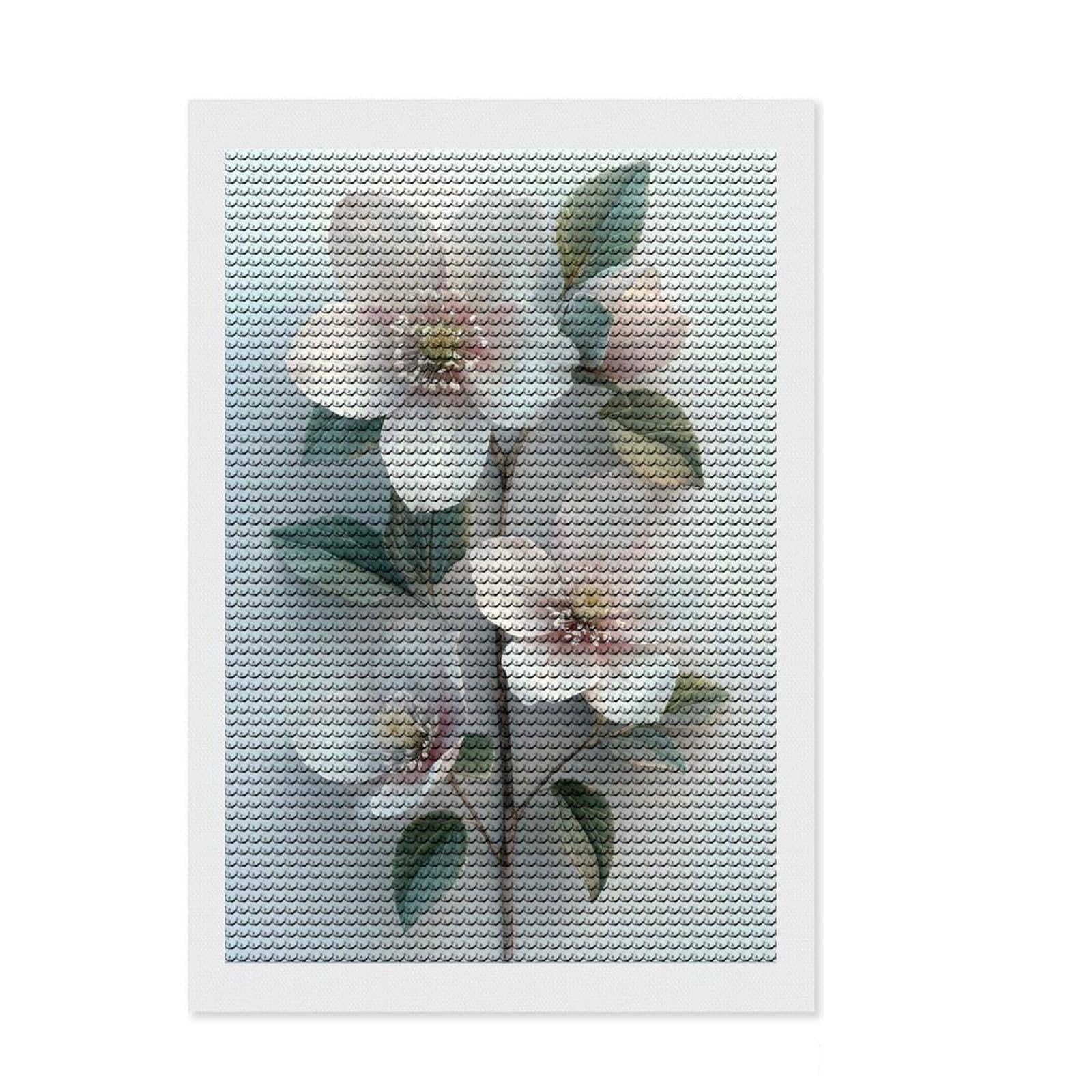 Junmoney White Flowers Diamond Painting Set 8"x12", Festive Home Decor, with Tool Kit, Gift Idea, Thoughtful Present, Creative Hobby