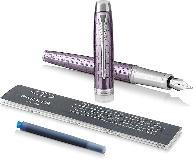 Parker IM Fountain Pen, Premium Dark Violet, Fine Nib with Blue Ink Refill (1931636)