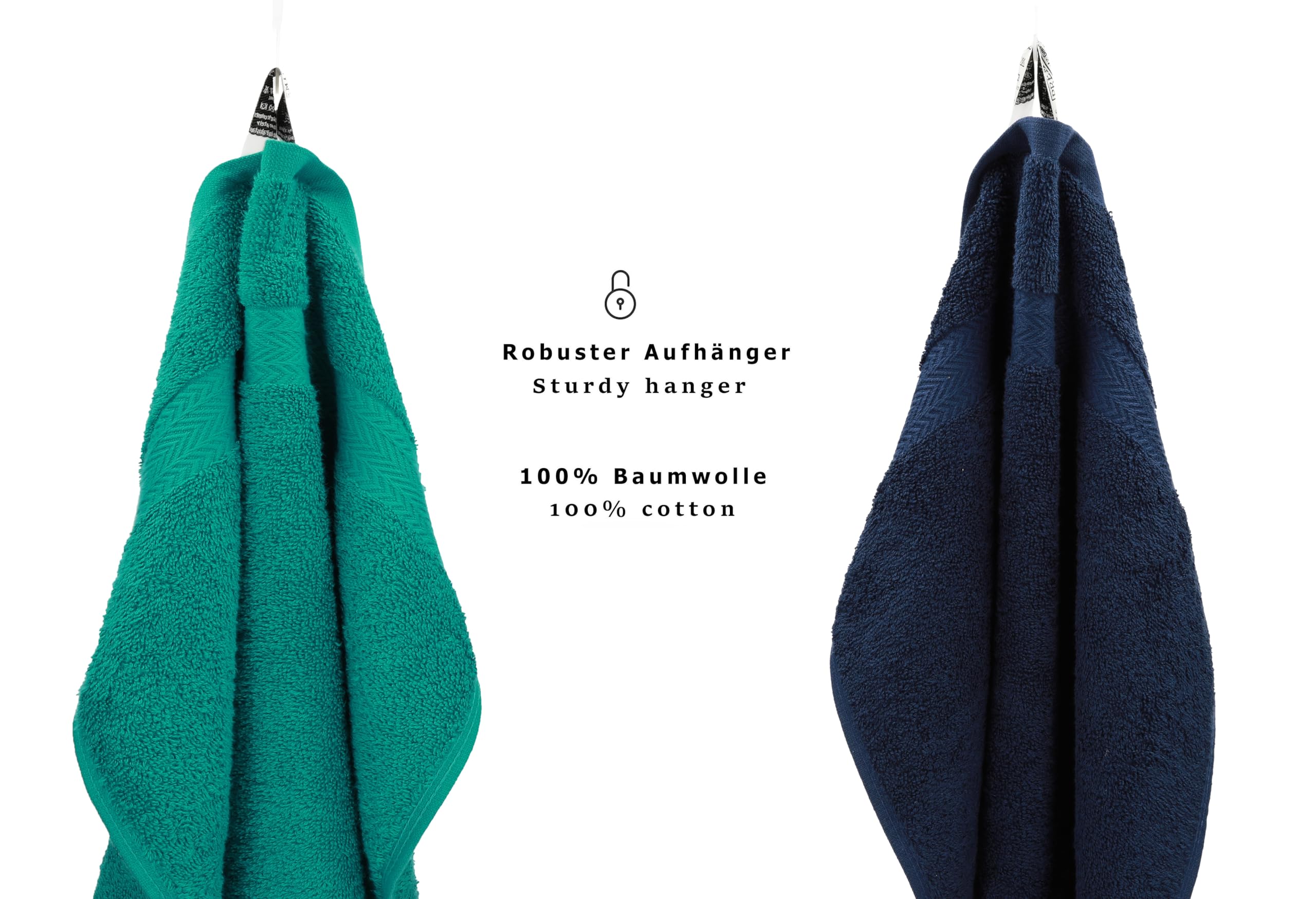 Betz Juego de 10 Toallas Classic 100% algodón 2 Toallas de baño 4 Toallas 2 Toallas de Mano 2 Toallas Cara de Color Verde Esmeralda y Azul Marino