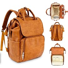 Citi Collective Explorer Brown Diaper Bag Backpack - Vegan Leather Diaper Bag with Shoulder Strap, Insulated Bottle Pockets, Changing Pad, Stroller Clip- Versatile Diaper Bag for Baby